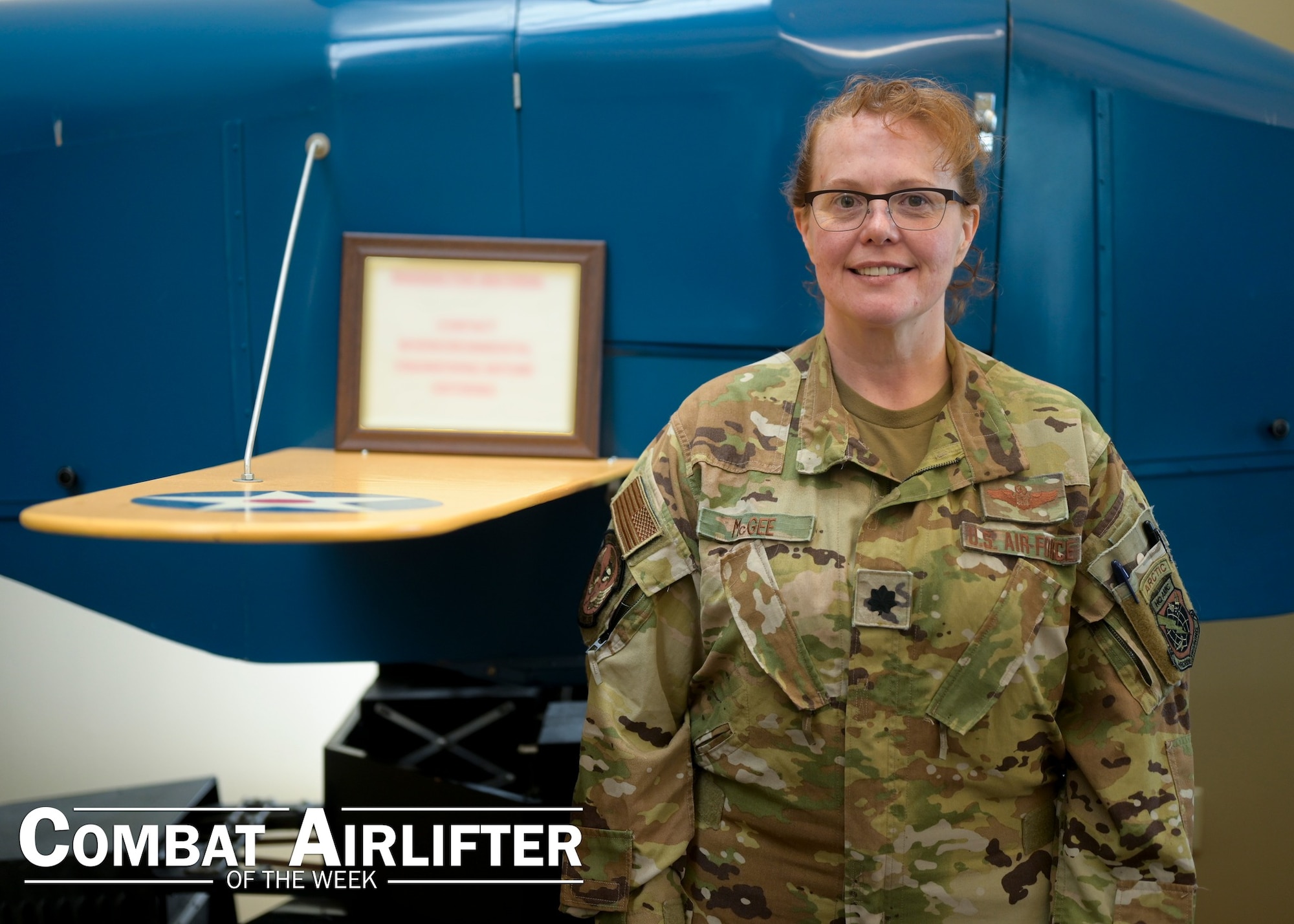 Lt. Col. Laura McGee, Detachment 3 Air Mobility Command Air Operations Squadron chief of simulator certification, is recognized as the Combat Airlifter of the Week