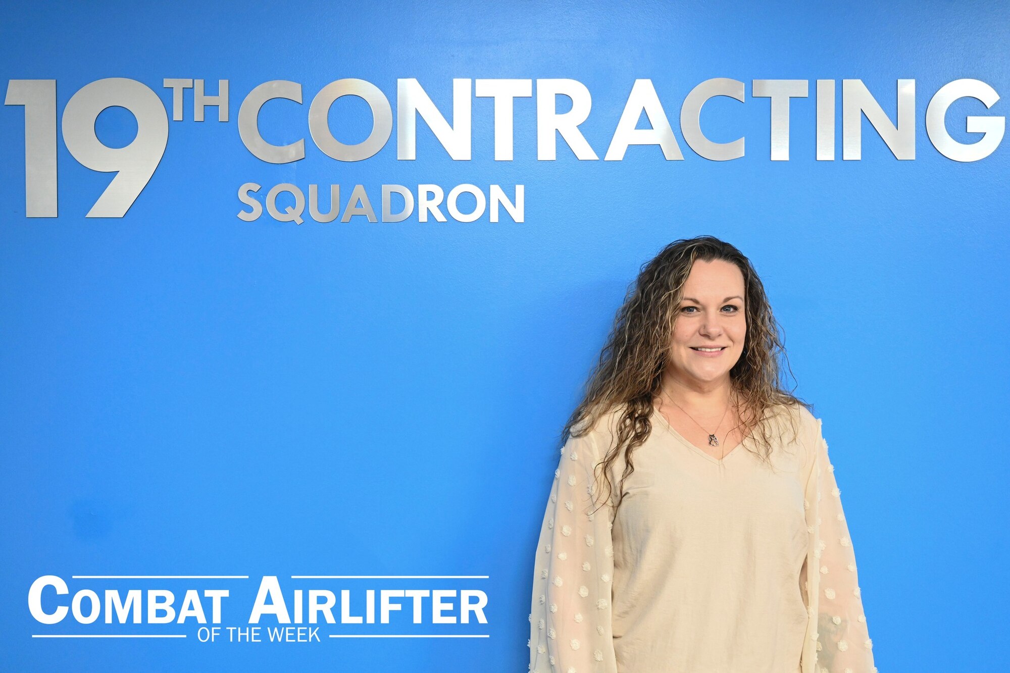 Jennifer Meeks, 19th Contracting Squadron alternate GPC program manager, is recognized as the Combat Airlifter of the Week