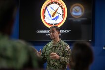 220417-N-KZ419-1015 MANAMA, Bahrain (April 17, 2022) Vice Adm. Brad Cooper, commander of U.S. Naval Forces Central Command, U.S. 5th Fleet and Combined Maritime Forces (CMF) speaks at the Combined Task Force (CTF) 153 commissioning ceremony April 17, at CMF headquarters in Bahrain. CTF 153 is a Combined Maritimes Forces task force focused on maritime security and capacity building in the Red Sea, Bab al-Mandeb and Gulf of Aden. (U.S. Navy photo by Mass Communication Specialist 2nd Class Dawson Roth)