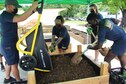Guam based Sailors, their family members and visiting Marines volunteered at the Guam Green Growth Community Garden in Hagatña, Aug. 20. Volunteers mixed compost and topsoil, moved garden beds, laid landscaping fabric, and planted seedlings and plants.