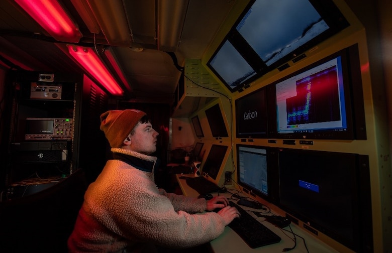 Dr. Jacob Desmond, U.S. Army Engineer Research and Development Center’s (ERDC) Cold Region Research Engineering Laboratory (CRREL) mathematician, logs data from the TripLine system during U.S. Northern Command Exercise ARCTIC EDGE 2022 at Joint Base Elmendorf-Richardson, Alaska. ERDC-CRREL successfully demonstrated groundbreaking technology to detect airborne targets during a multi-service exercise.