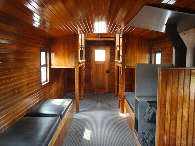 The interior of the caboose was restored with new woodwork that required custom milling from a mill in Hood River, Oregon.