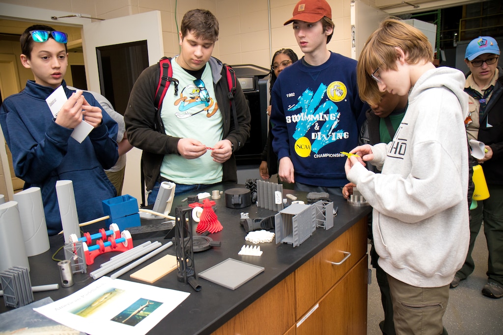 Boy Scouts with the Andrew Jackson Council visited laboratories on the Vicksburg, Mississippi, campus of the U.S. Army Engineer Research and Development Center April 1-2, 2022, for a weekend campout and hands-on tour of the research and technology being developed on station.
