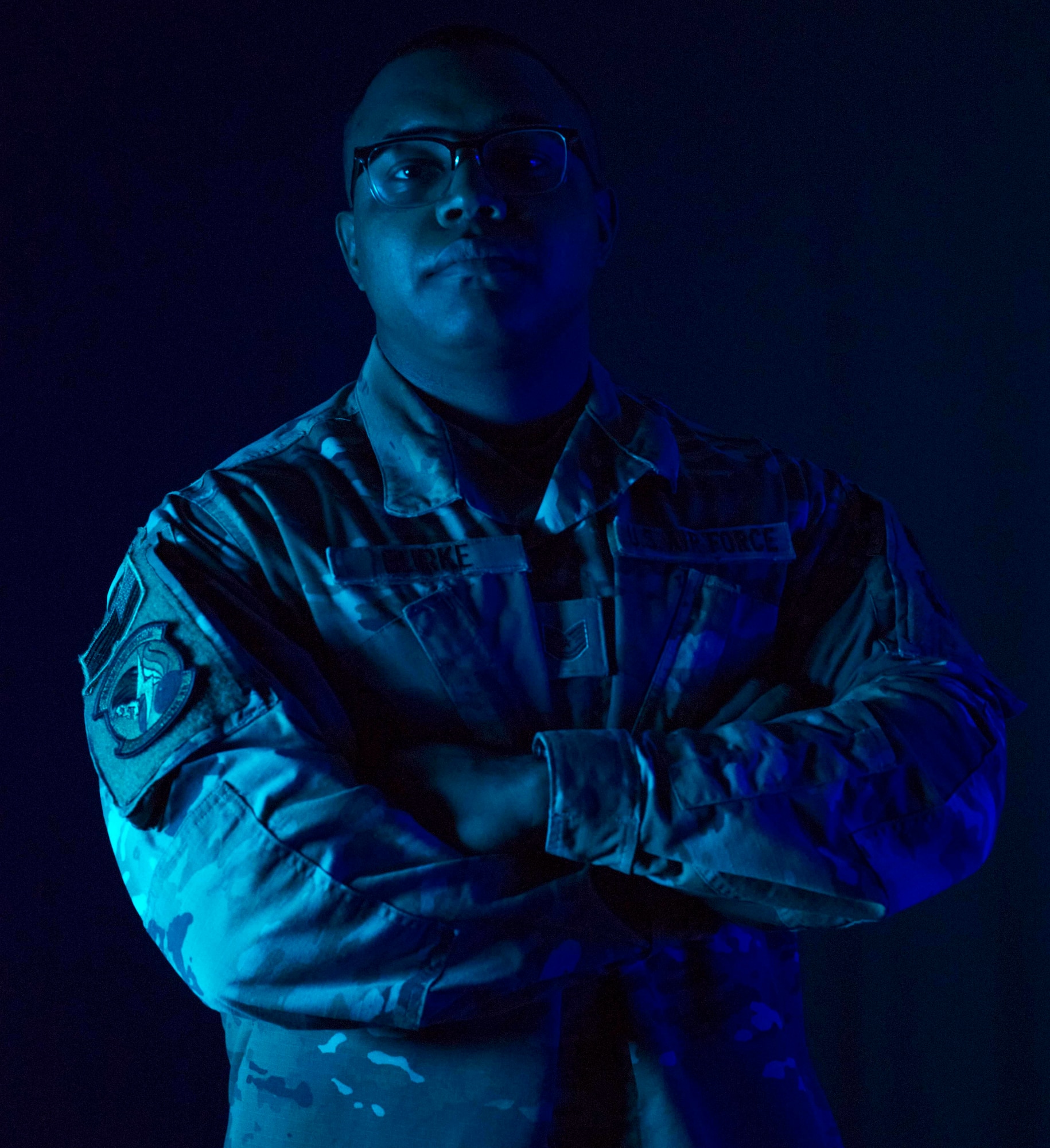 Tech. Sgt. Tyrone Burke, 4th Fighter Wing Sexual Assault Prevention and Response victim advocate, poses for a photo at Seymour Johnson Air Force Base, North Carolina, Apr. 6, 2022. Burke recently became a volunteer victim advocate in order to help victims through their traumatic experience. (U.S. Air Force photo by Airman First Class Sabrina Fuller)