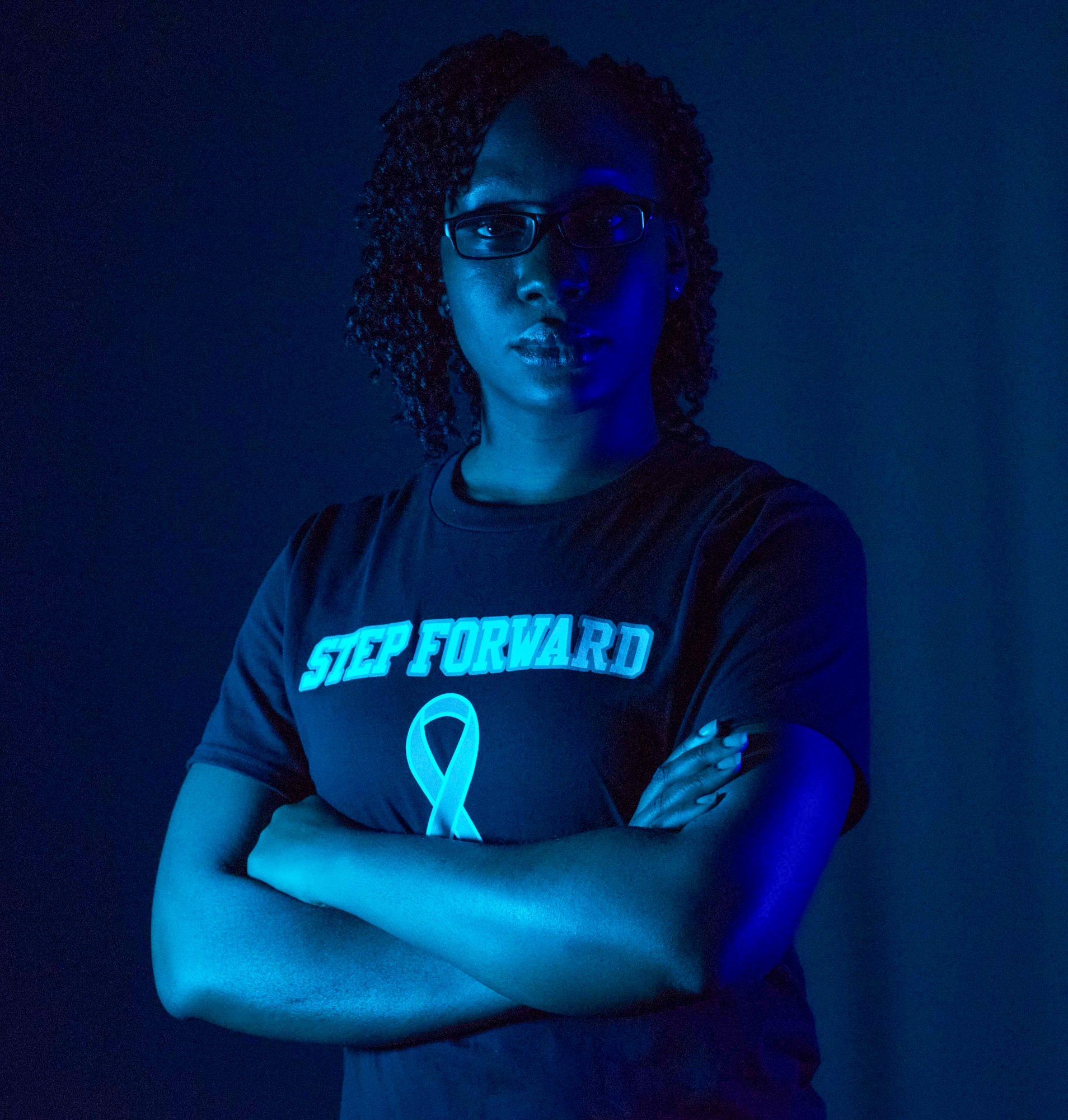 Master Sgt. Ayoka Francis, 4th Fighter Wing Sexual Assault Prevention and Response victim advocate, poses for a photo at Seymour Johnson Air Force Base, North Carolina, Apr. 6, 2022. Francis has been a volunteer victim advocate for five years. (U.S. Air Force photo by Airman First Class Sabrina Fuller)