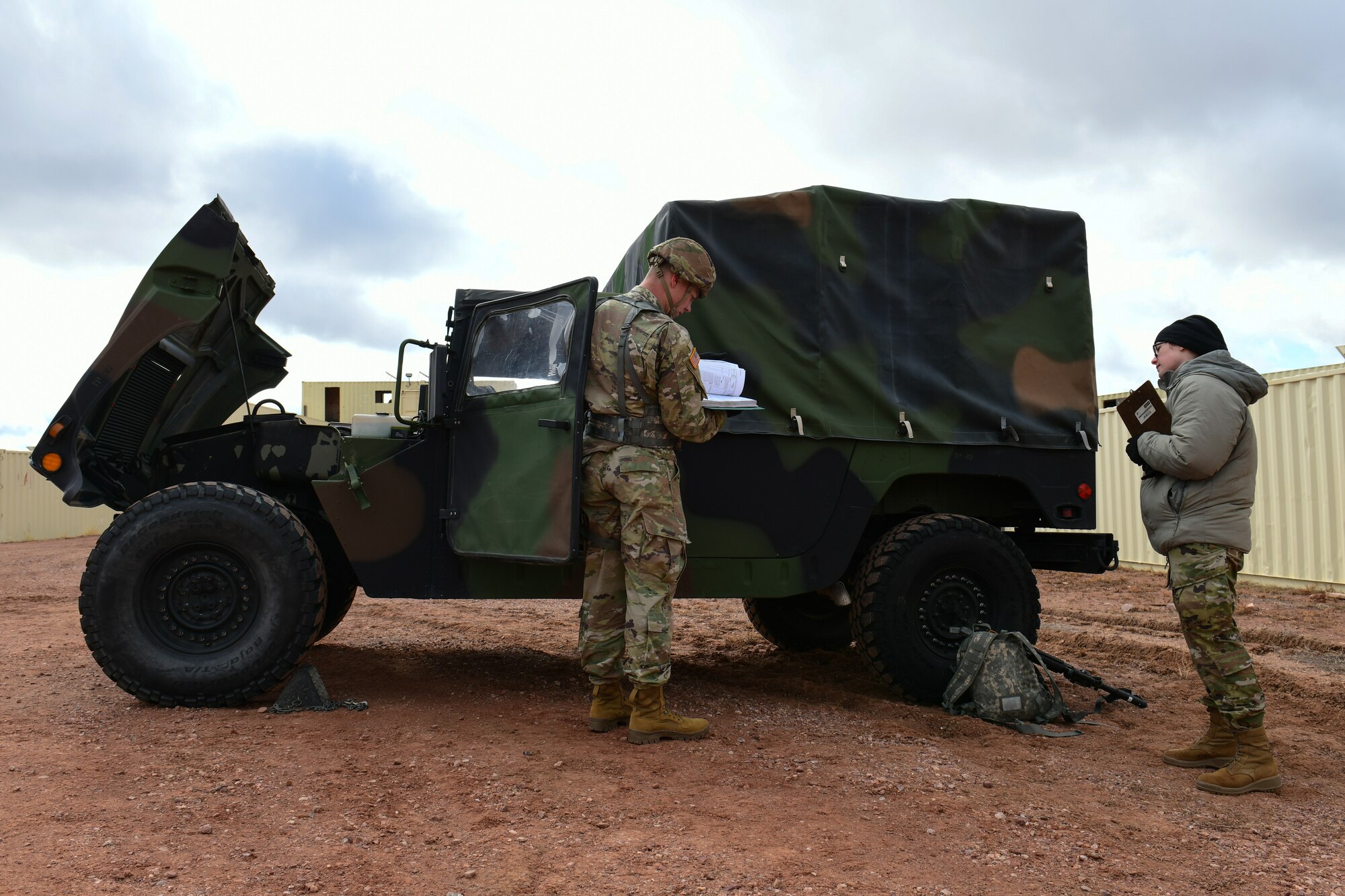Soldier demonstrates knowledge of a vehicle inspection