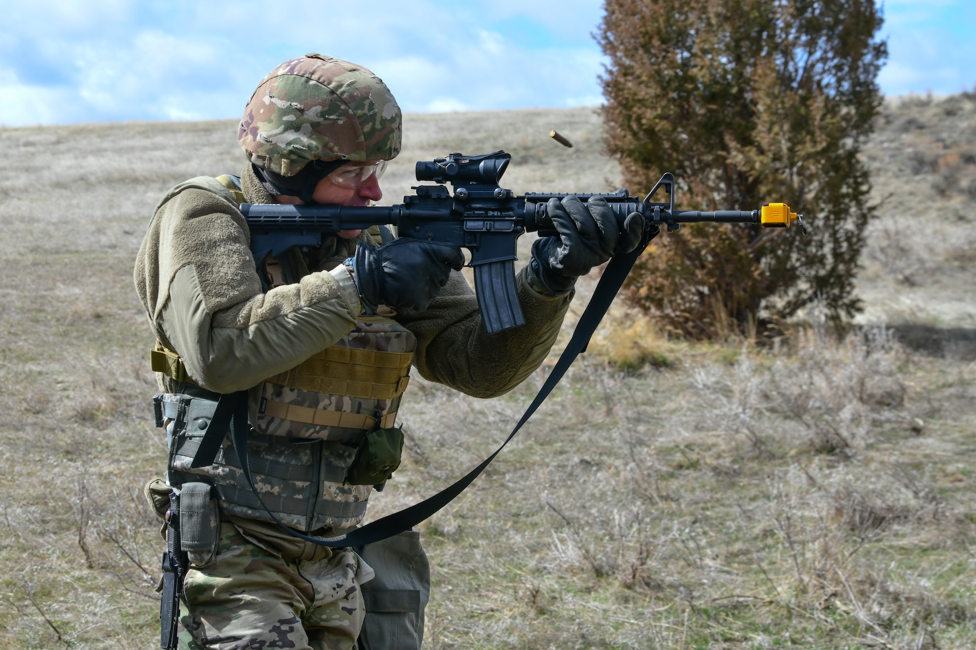 Soldier fires a training weapon