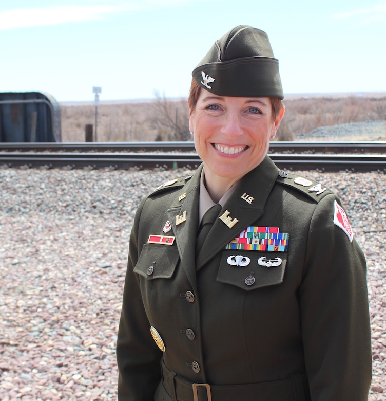Col. Julie Balten, U.S. Army Corps of Engineers Los Angeles District commander, walks near the Little Colorado River train crossing during a site visit and panel presentation of the Little Colorado River at Winslow Flood-Control Project April 11 in Winslow, Ariz. Balten leads about 750 military and civilian personnel operating in a 226,000-square-mile area of California, Arizona, Nevada and Utah. (Photo by Robert DeDeaux, Los Angeles District PAO)