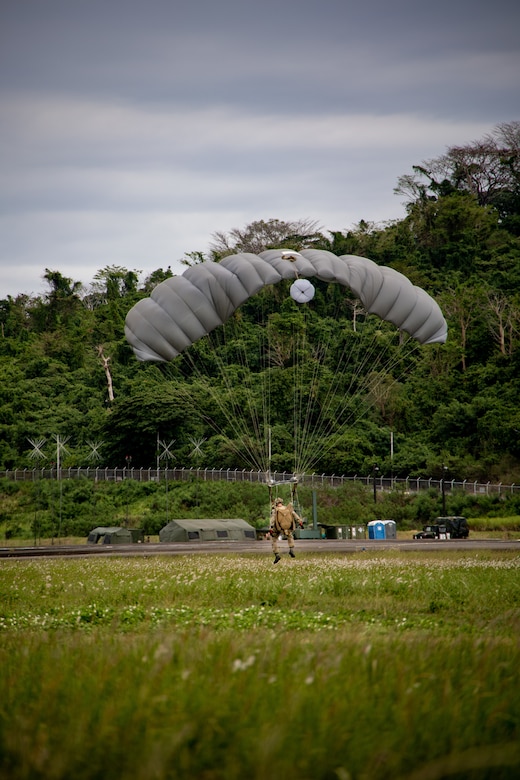 An airman lands at an airport.