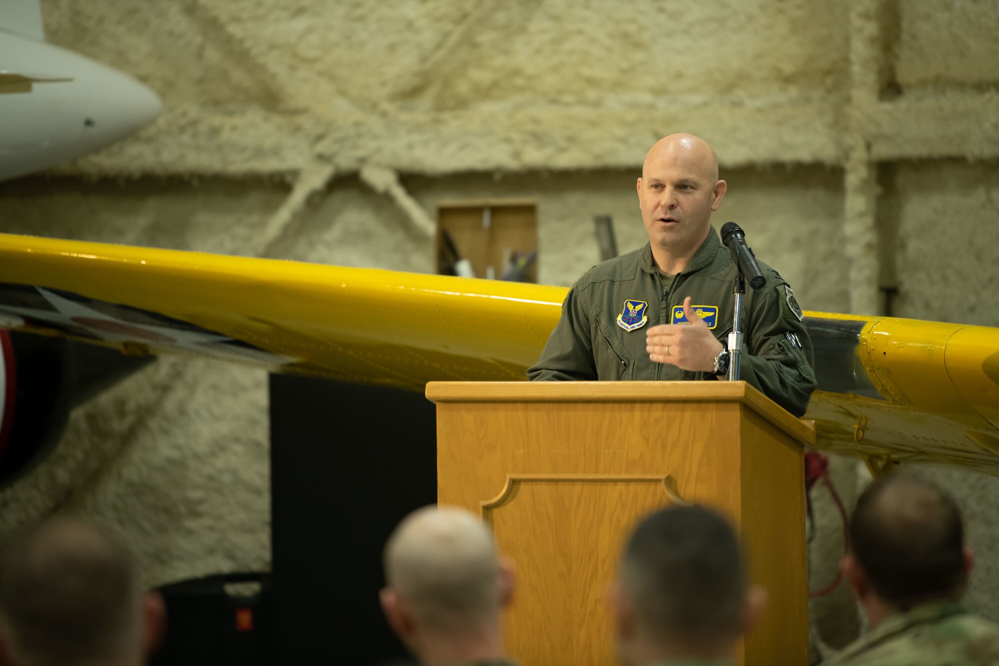 Col. Joseph Sheffield, 28th Bomb Wing commander, Dedicates a new Joint Air-to-Surface Standoff Missile (JASSM) to the South Dakota Air and Space Museum, April 18, 2022.