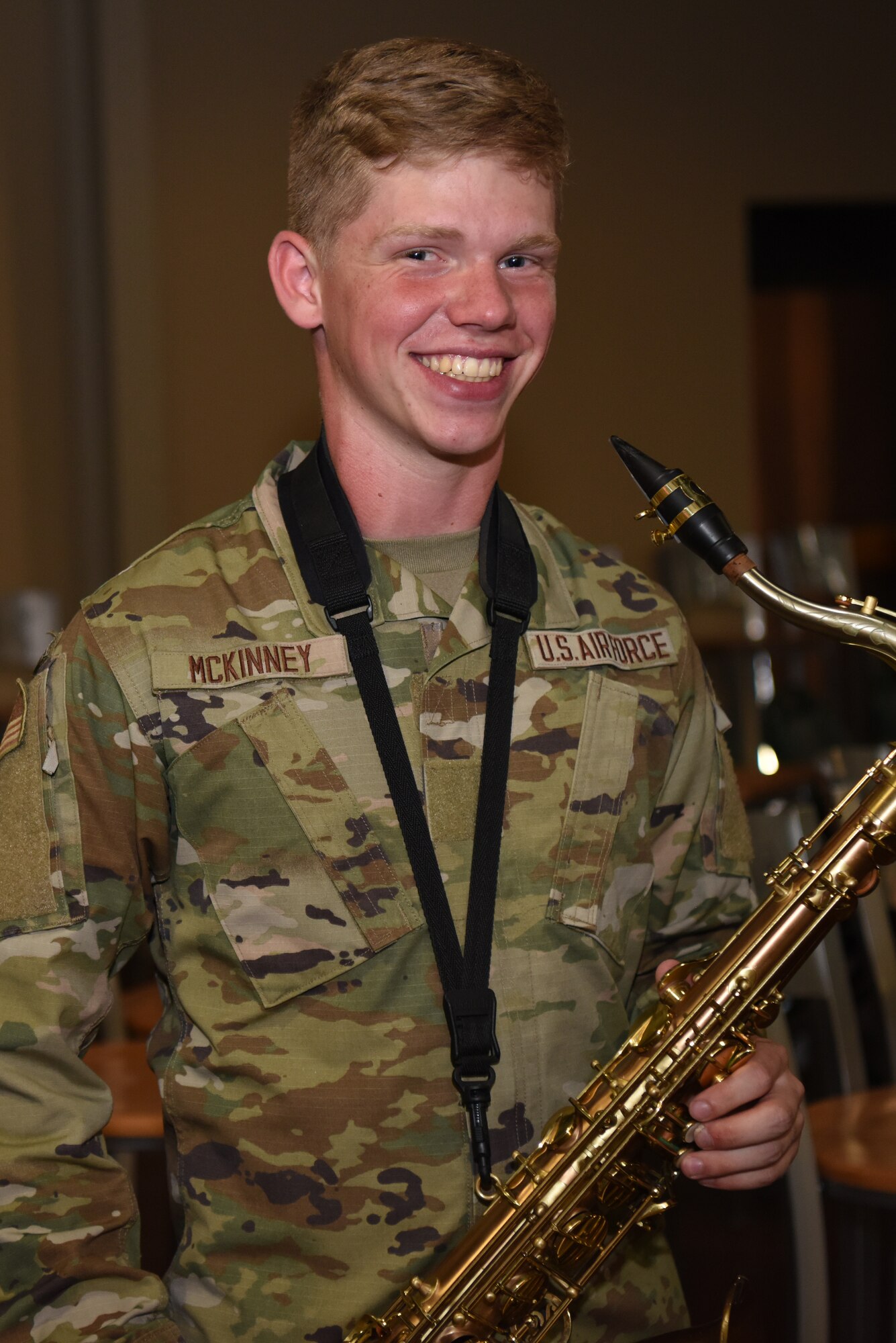 U.S. Air Force Airman William McKinney, 312 Training Squadron student, poses for a photo during, the student talent show at the Crossroads, Goodfellow Air Force Base, Texas, April 15, 2022.  Students from across the base came together to enjoy the festivities, and connect with one another. (U.S. Air Force photo by Senior Airman Michael Bowman)