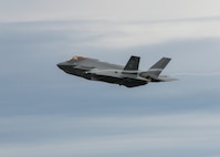 An F-35 Lightning II Aircraft assigned to the 158th Fighter Wing, Burlington Air National Guard Base, Vermont takes off April 13, 2022 from Burlington International Airport, Vermont. The Vermont Air National Guard was the first unit of the Air National Guard to receive the 5th Generation fighter and Madison's 115th Fighter Wing is scheduled to be the second with the arrival of its first F-35 in spring of 2023. (U.S. Air National Guard photo by Staff Sgt. Cameron Lewis)