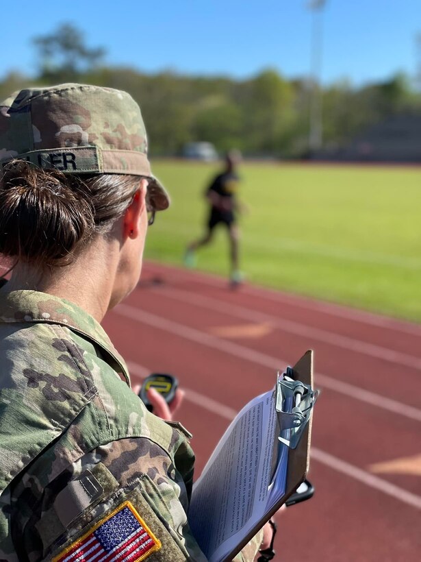 Soldiers pace themselves during the two mile run event which comes at the end of the ACFT.