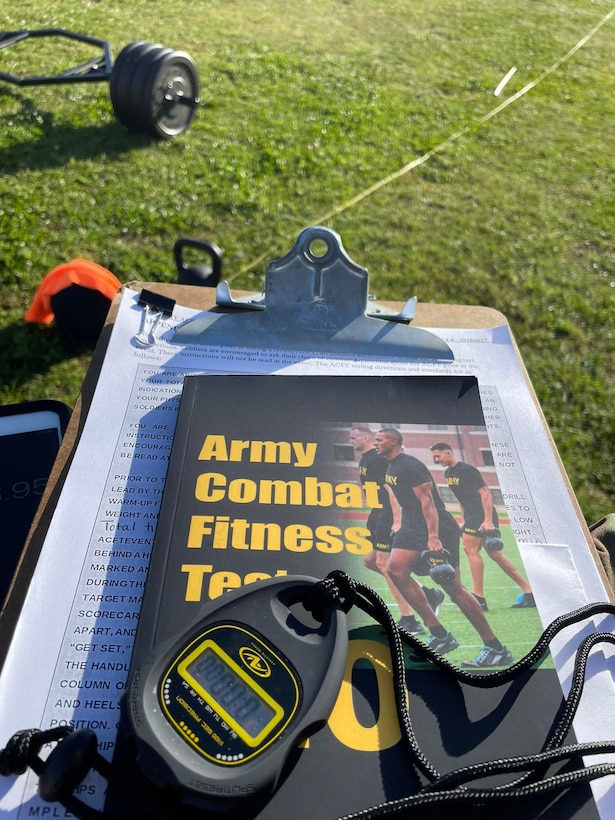 Graders for the 87th Training Division ACFT Familiarization utilize proper tools to track and annotate Soldier scores.