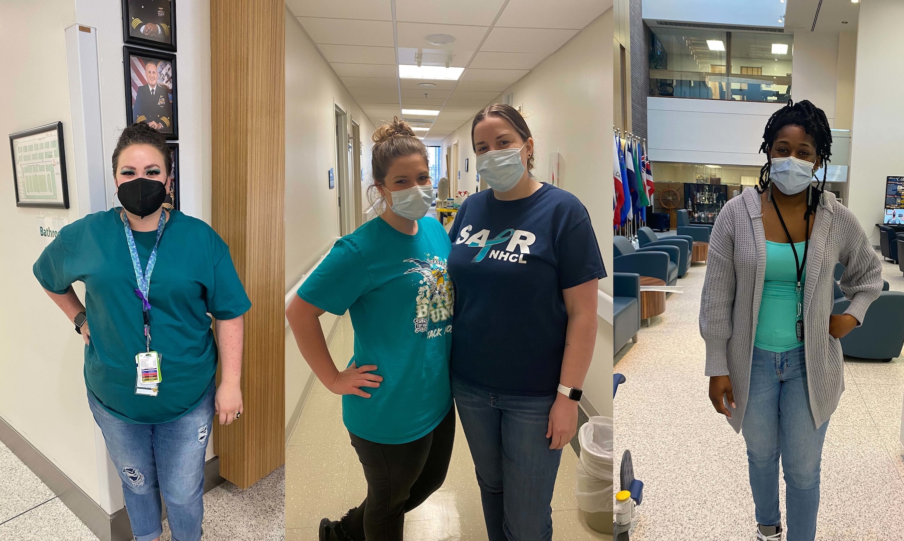 Throughout the month of April, Naval Medical Center Camp Lejeune employees wear teal and denim to help raise awareness and show support for victims of sexual assault.
