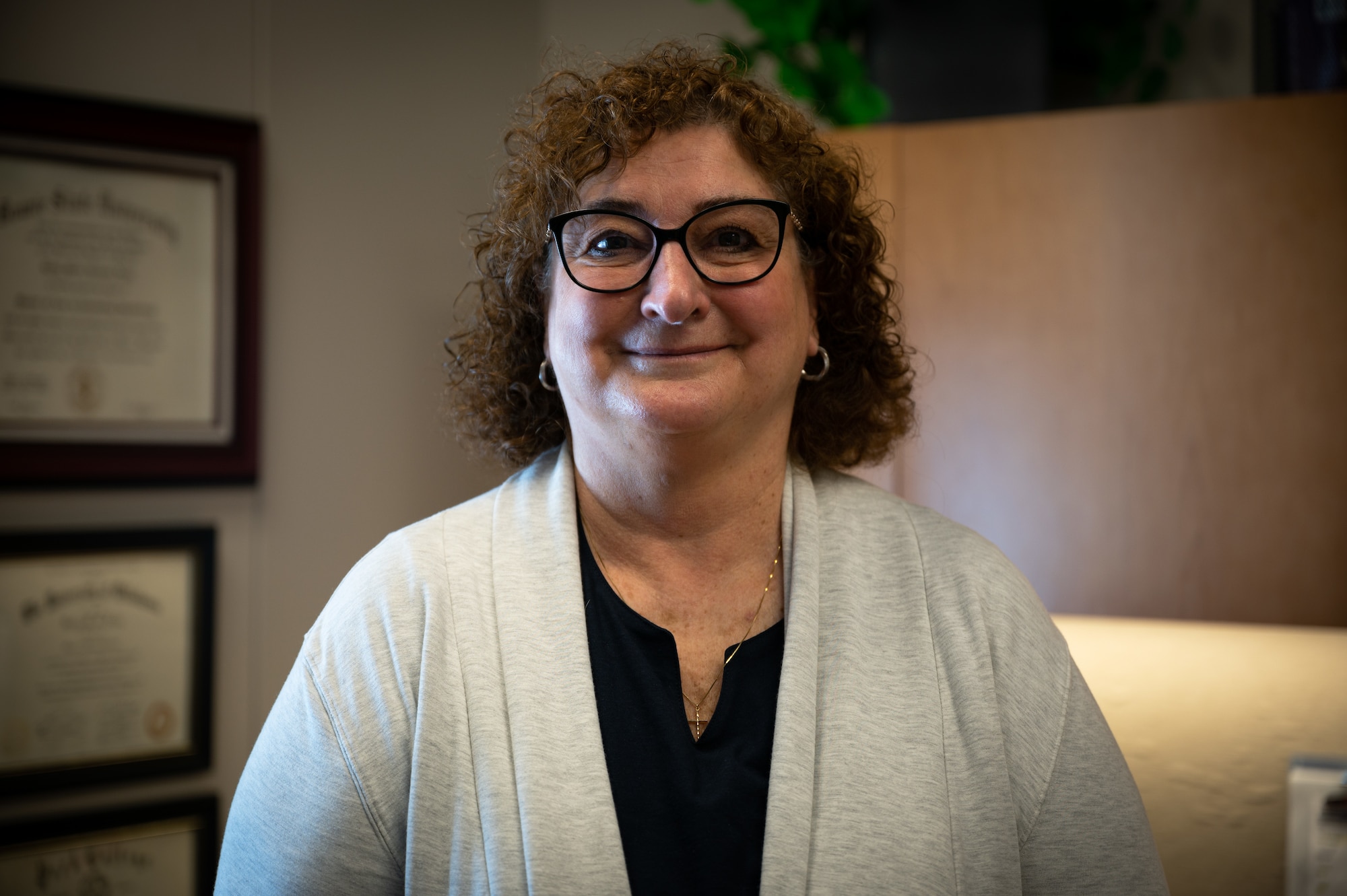 Kathy Foley, the 354th Fighter Wing Violence Prevention Integrator and Suicide Prevention Program Manager, poses for a photo on Eielson Air Force Base, Alaska, April 4, 2022.