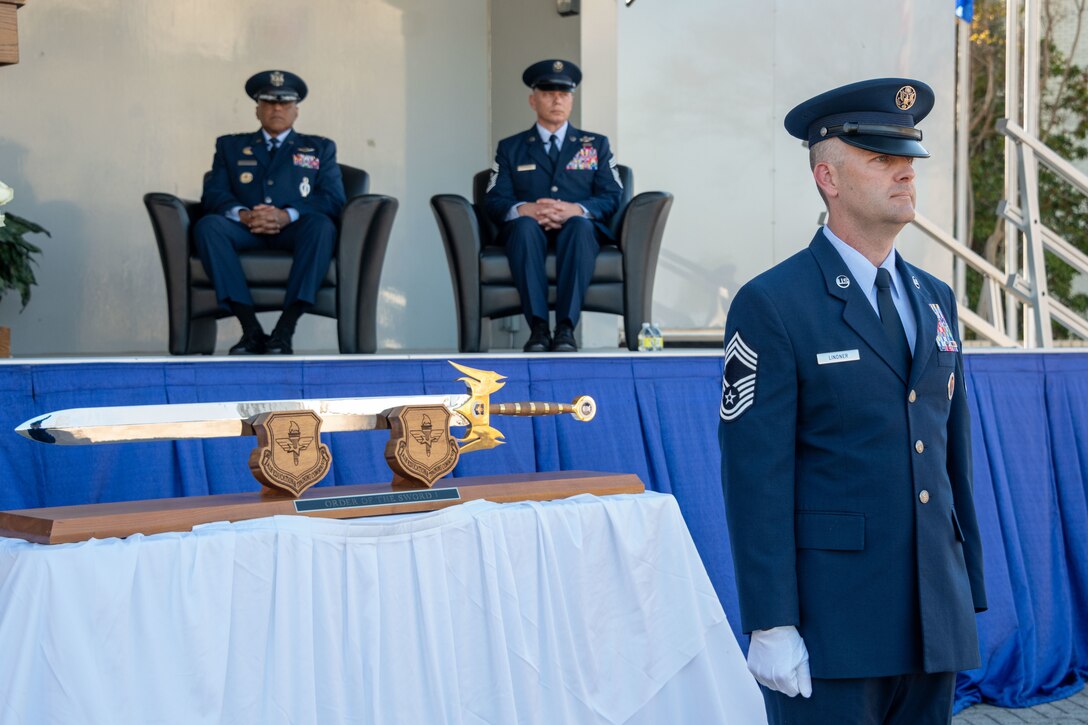 Air Education and Training Command’s enlisted Airmen inducted Gen. Anthony Cotton commander of U.S. Air Force Global Strike Command and Air Forces Strategic-Air, U.S. Strategic Command, into AETC’s Order of the Sword with a ceremony