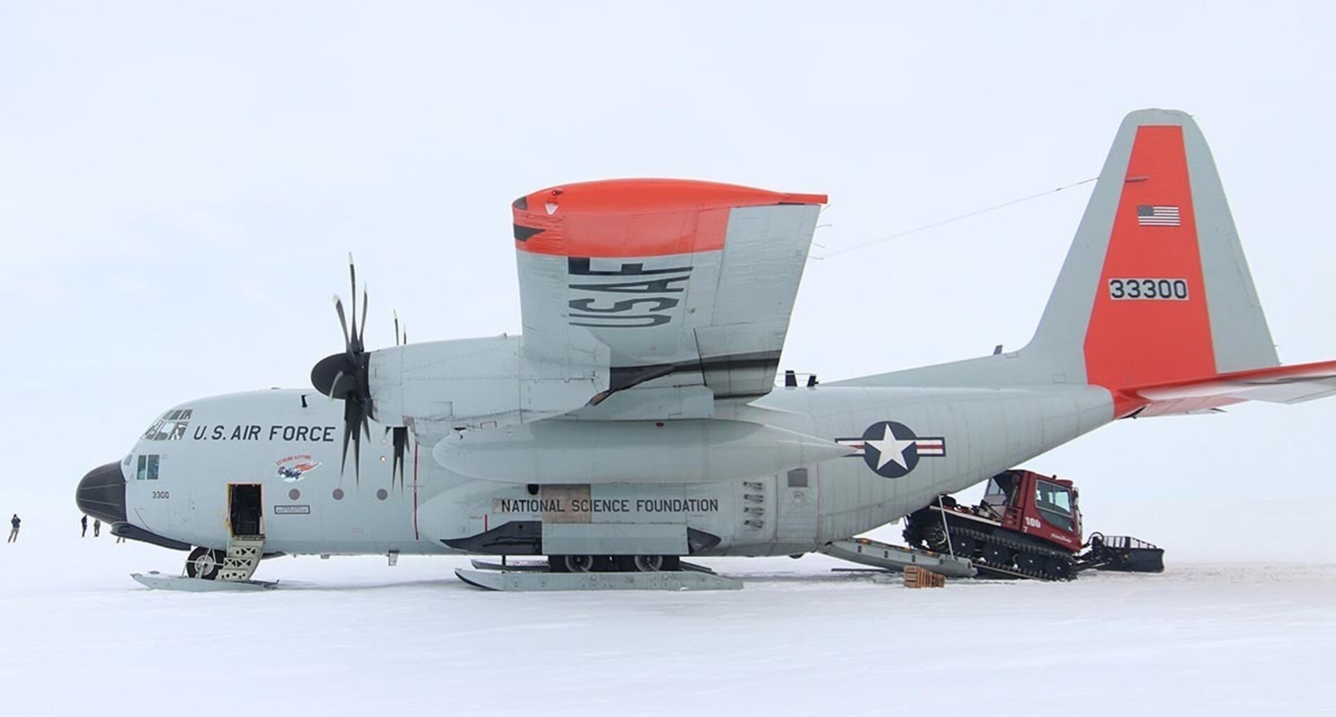 An LC-130 assigned to the New York Air National Guard's 109th Airlift Wing, based at Stratton Air National Guard Base in Scotia, N.Y., offloads cargo in Greenland  April 26, 2019. Similar aircraft will be flying missions in Greenland at the end of April 2022 to resupply National Science Foundation facilities on the Greenland Ice Cap.