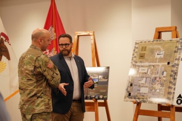 Dr. Andrew Nelson, director of the U.S. Army Engineer Research and Development Center's Construction Engineering Research Laboratory (CERL), gives Lt. Gen. Scott Spellmon, U.S. Army Corps of Engineers Commanding General and 55th Chief of Engineers, an overview of CERL's research projects.