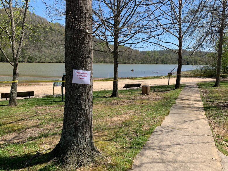 The U.S. Army Corps of Engineers Nashville District announces the immediate closure of Defeated Creek Day Use Swim Beach in Carthage, Tennessee, as well as Roaring River Swim Beach in Gainesboro, Tennessee, at Cordell Hull Lake. This is a photo of the Roaring River Day Use Area Swim Beach closed April 19, 2022. (USACE Photo)