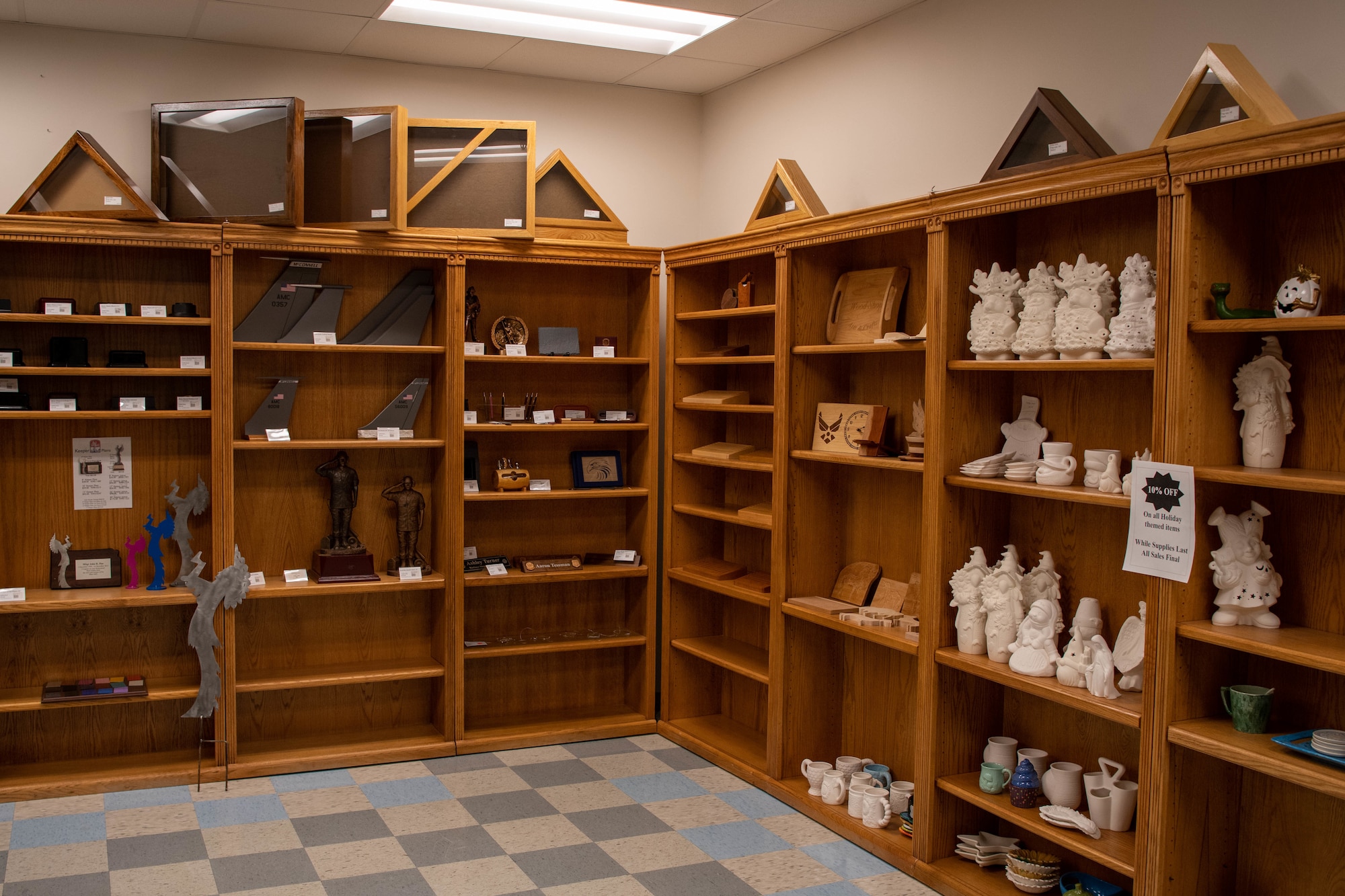 The McConnell Air Force Base Arts and Crafts Center displays different projects that can be created and purchased at McConnell Air Force Base, Kansas.
