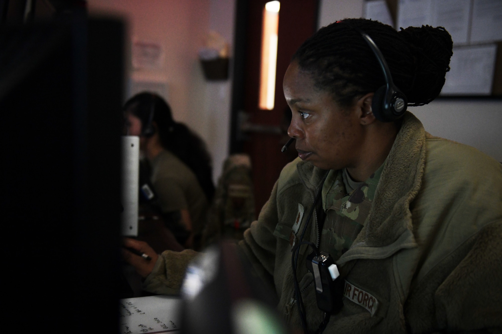 U.S. Air Force Maj. Jasmine Bogard, 81st Air Control Squadron assistant director of operations, performs the role of mission director during an all-female command and control mission during Weapons System Evaluation Program East 22.06 at Tyndall Air Force Base, Florida, March 29, 2022.