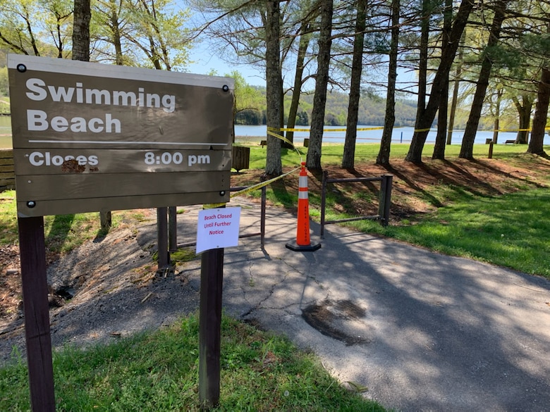 The U.S. Army Corps of Engineers Nashville District announces the immediate closure of Defeated Creek Day Use Swim Beach in Carthage, Tennessee, as well as Roaring River Swim Beach in Gainesboro, Tennessee, at Cordell Hull Lake. This is a photo of the Defeated Creek Day Use Area Swim Beach closed April 19, 2022. (USACE Photo)