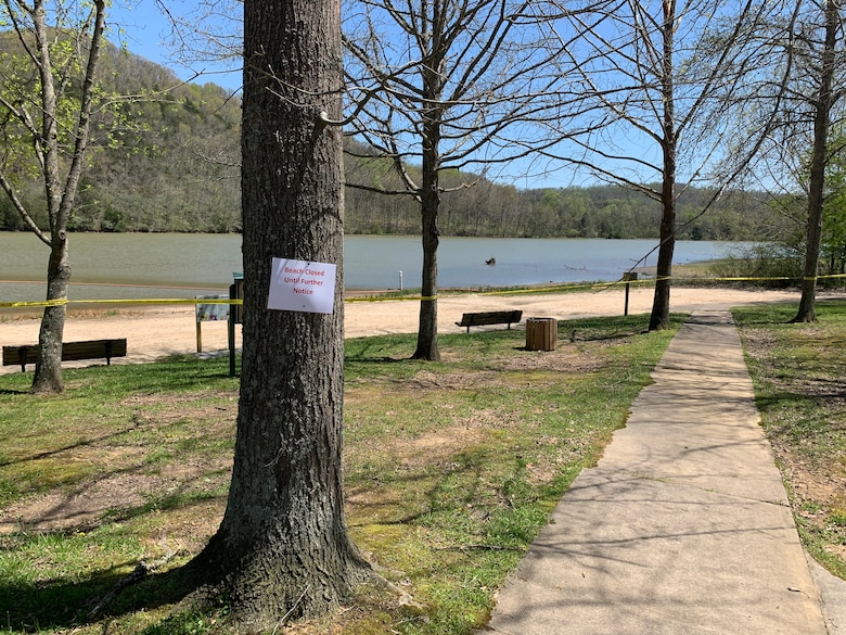 The U.S. Army Corps of Engineers Nashville District announces the immediate closure of Defeated Creek Day Use Swim Beach in Carthage, Tennessee, as well as Roaring River Swim Beach in Gainesboro, Tennessee, at Cordell Hull Lake. This is a photo of the Roaring River Day Use Area Swim Beach closed April 19, 2022. (USACE Photo)