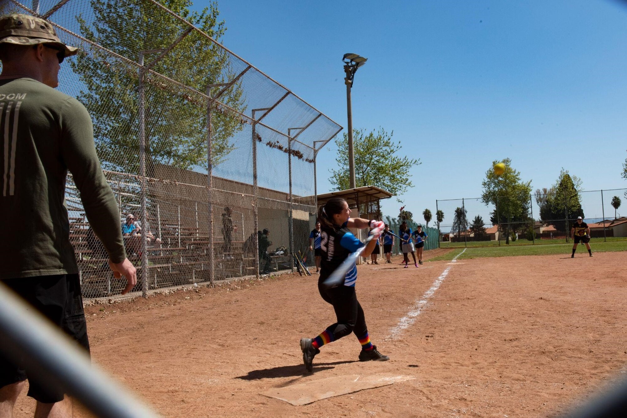 The 39th Logistics Readiness Squadron participated in a softball tournament against the 39th Security Forces Squadron during the 39th Air Base Wing sports day at Incirlik Air Base, Turkey, April 14, 2022. During the event, U.S. military members, civilians, Turkish local national employees and NATO allies competed in a series of scored athletic events and activities to kick off the spring season. The day concluded with a closing ceremony where the highest ranking teams were awarded trophies or medals. (U.S. Air Force photo by Staff Sgt. Gabrielle Winn)