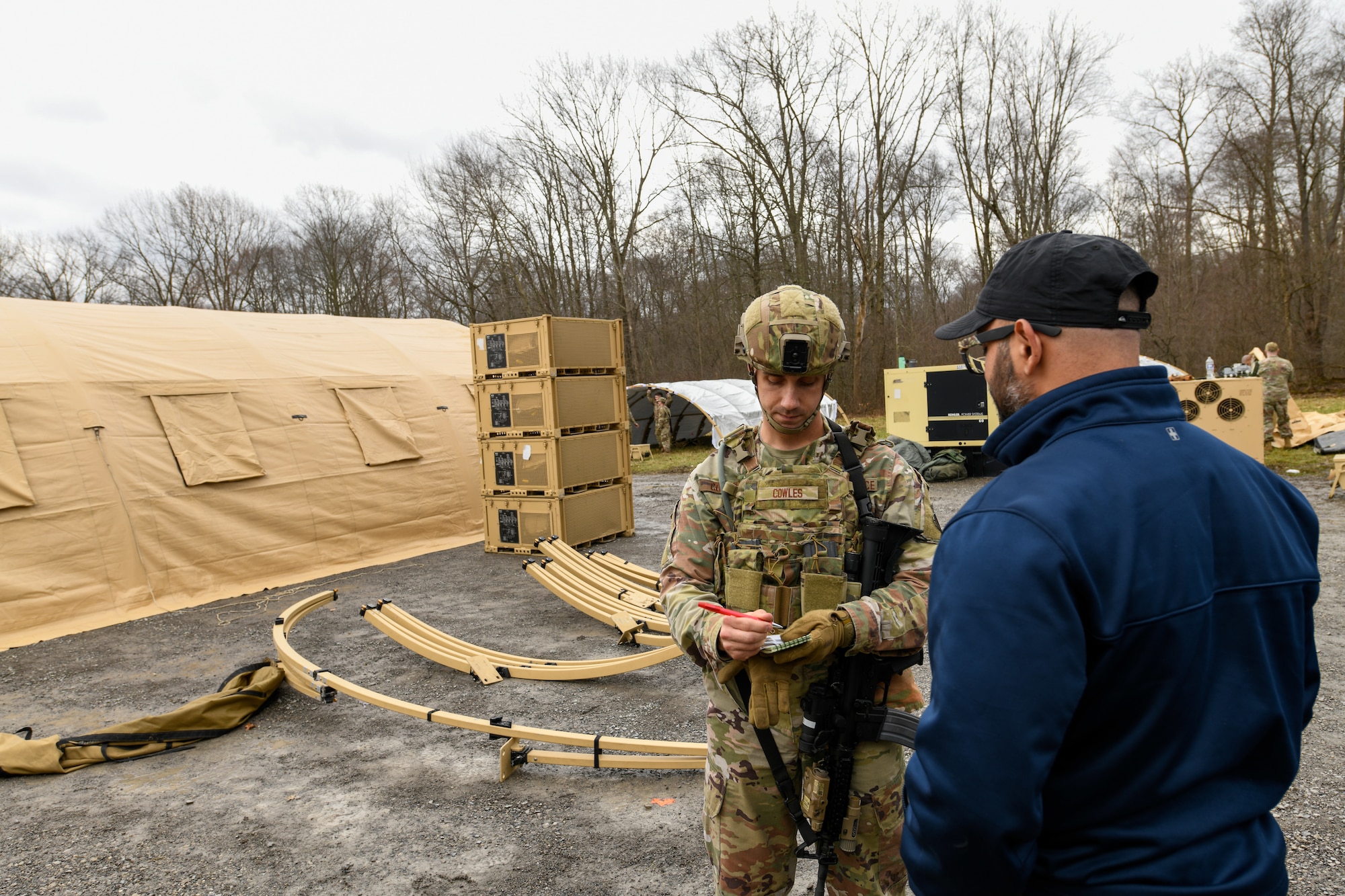 The 910th Civil Engineer Squadron joined the 910th Security Forces Squadron for a 24-hour field exercise in which the units established a bare base and provided perimeter defense, March 31 to April 1, 2022.