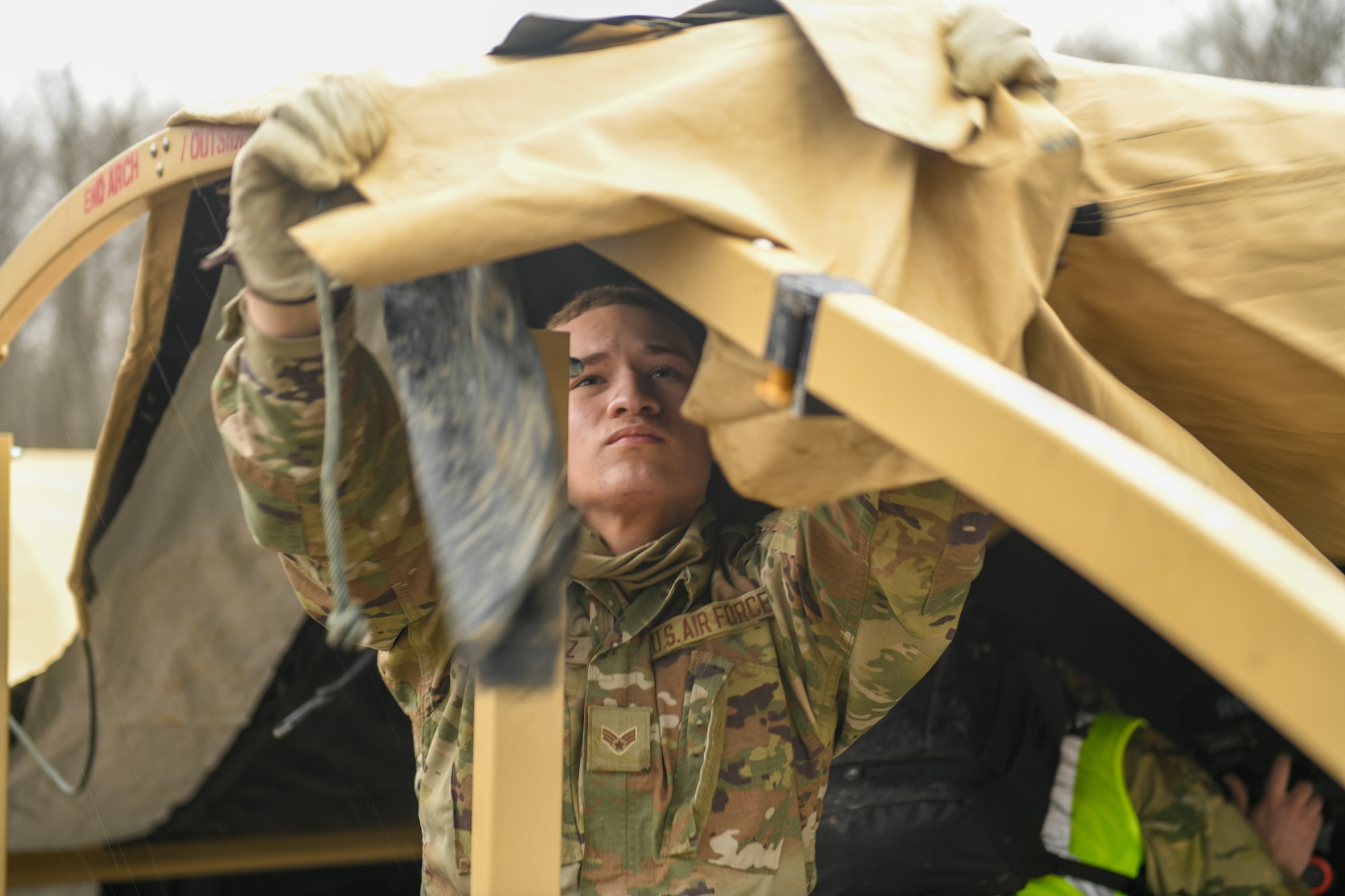 The 910th Civil Engineer Squadron joined the 910th Security Forces Squadron for a 24-hour field exercise in which the units established a bare base and provided perimeter defense, March 31 to April 1, 2022.