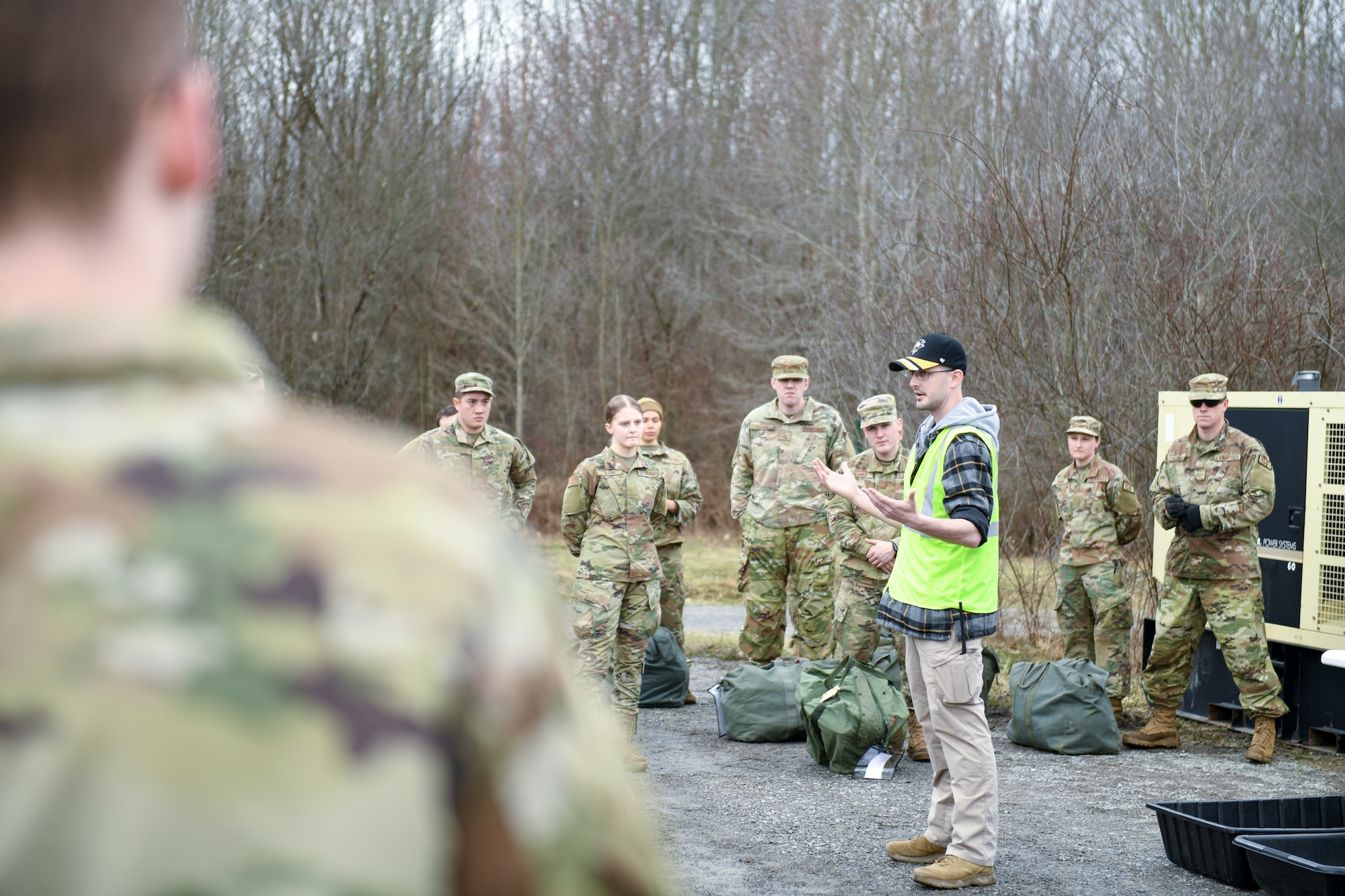 The 910th Civil Engineer Squadron joined the 910th Security Forces Squadron for a 24-hour field exercise in which the units established a bare base and provided perimeter defense, March 31 to April 1, 2022.