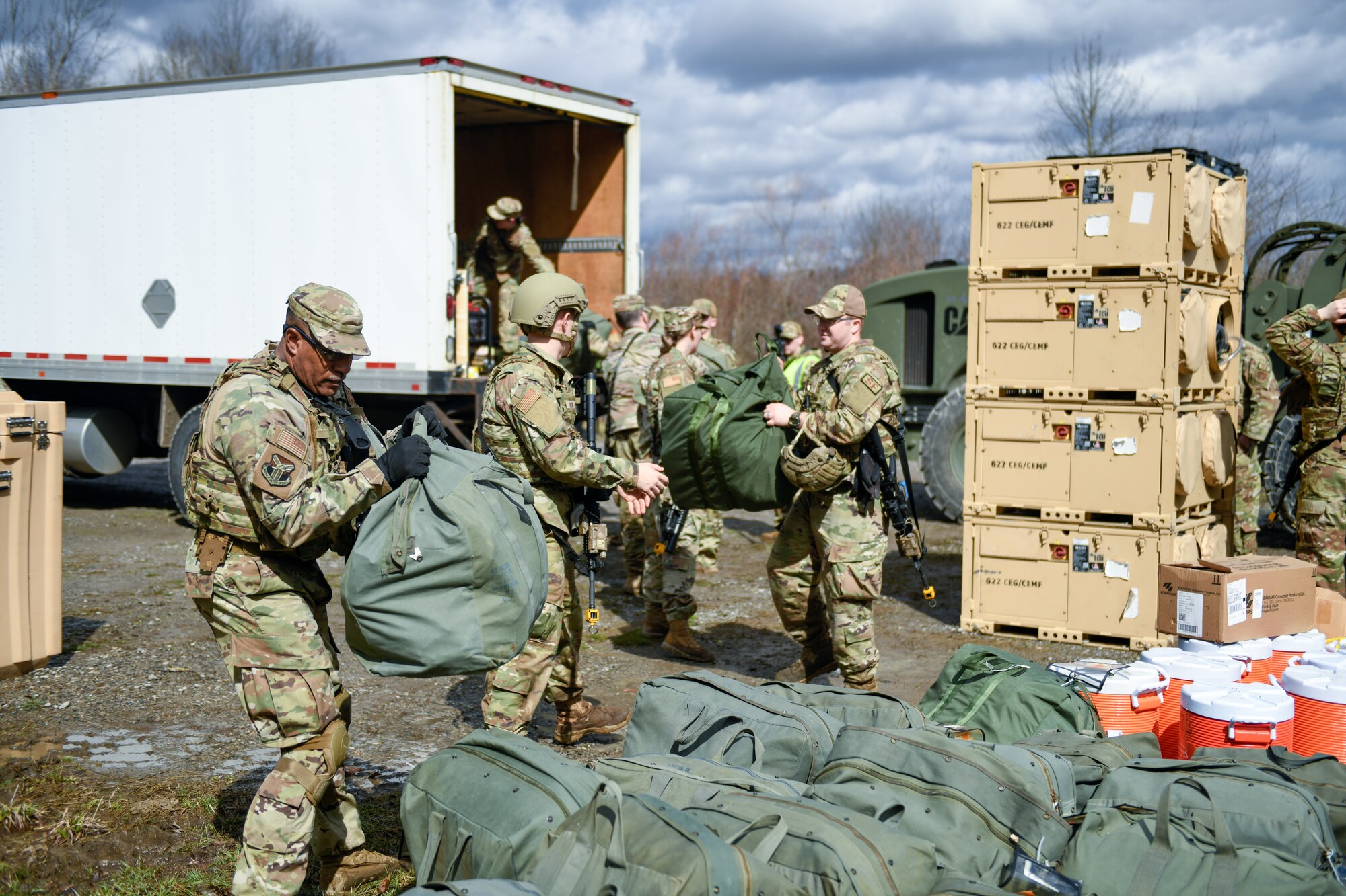 The 910th Civil Engineer Squadron joined the 910th Security Forces Squadron for a 24-hour field exercise in which the units established a bare base and provided perimeter defense, March 31 to April 1, 2022.