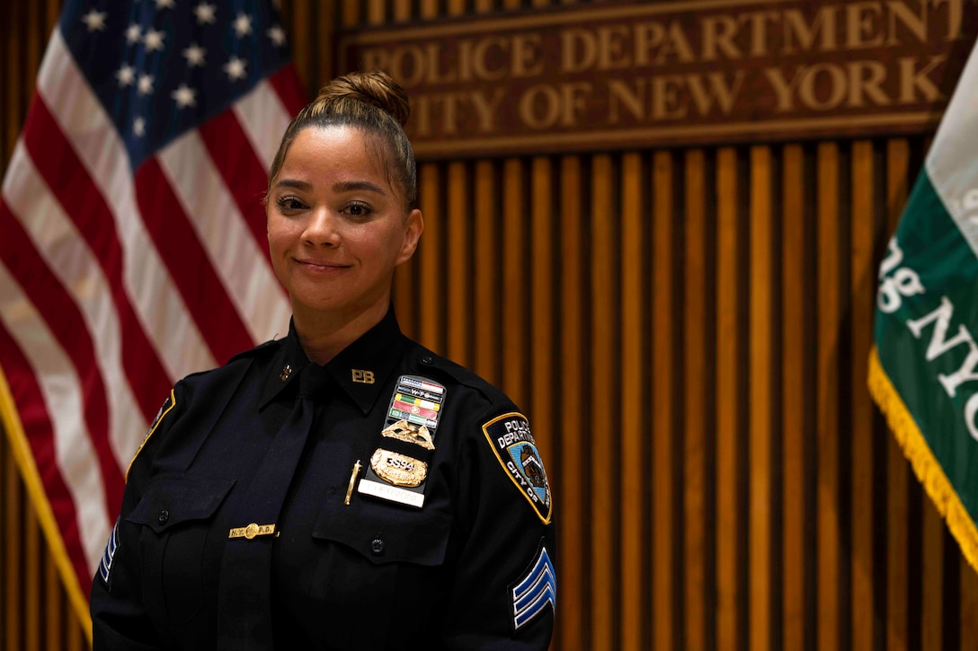 U.S. Marine veteran and New York Police Department Sgt. Lynda Chervoni, poses for a photograph at New York Police Department Headquarters in New York, Mar. 17, 2022. (U.S. Marine Corps photo by Sgt. Tojyea G. Matally)