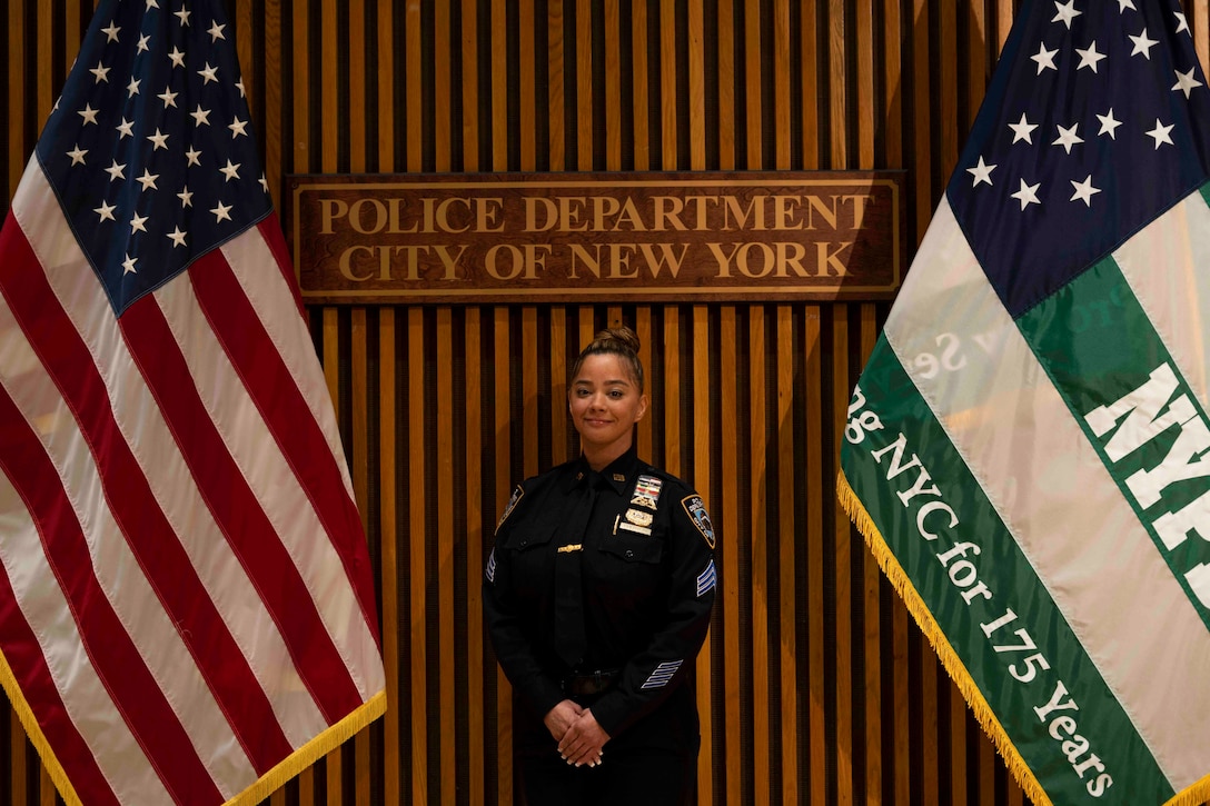 U.S. Marine veteran and New York Police Department Sgt. Lynda Chervoni, poses for a photograph at New York Police Department Headquarters in New York, Mar. 17, 2022. (U.S. Marine Corps photo by Sgt. Tojyea G. Matally)