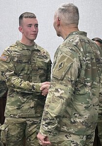 MEDCoE Commanding General recognizes 68W Combat Medic Trainee on his acceptance to West Point