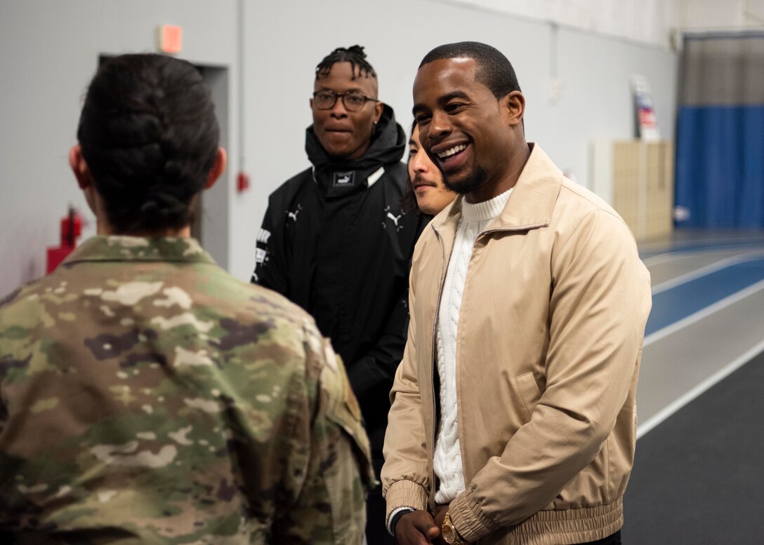 Cycling instructor Alex Toussaint meets with Airmen at the Tactical Fitness Center, Joint Base Andrews, Md., April 19, 2022.