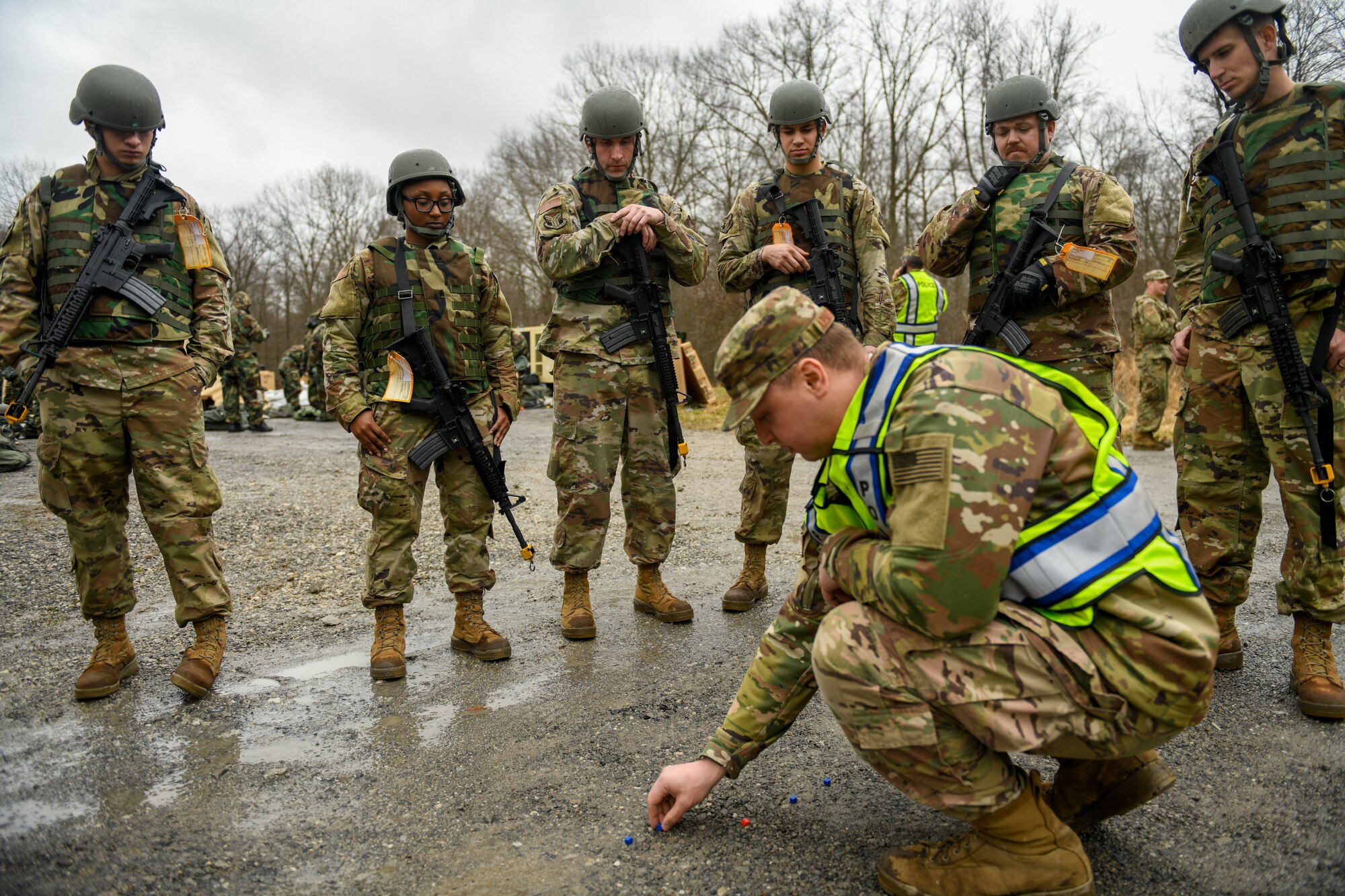 The 910th Civil Engineer Squadron joined the 910th Security Forces Squadron for a 24-hour field exercise in which the units established a bare base and provided perimeter defense, March 31 to April 1, 2022.