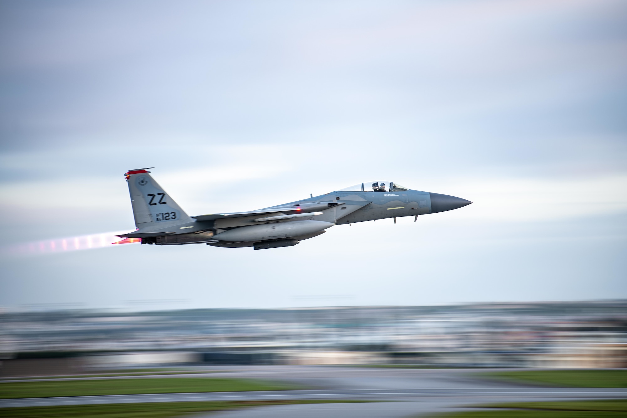 An F-15C Eagle assigned to the 67th Fighter Squadron takes off for Red Flag-Alaska at Kadena Air Base, Japan, April 15, 2022. The Indo-Pacific is a top priority for the United States, and the Department of Defense, through exercises like Red Flag-Alaska, is committed to ensuring U.S. forces are capable and ready to face the evolving challenges in the region. (U.S. Air Force photo by Airman 1st Class Sebastian Romawac)