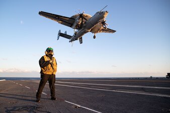 USS Gerald R. Ford (CVN 78) conducts flight operations in the Atlantic Ocean.