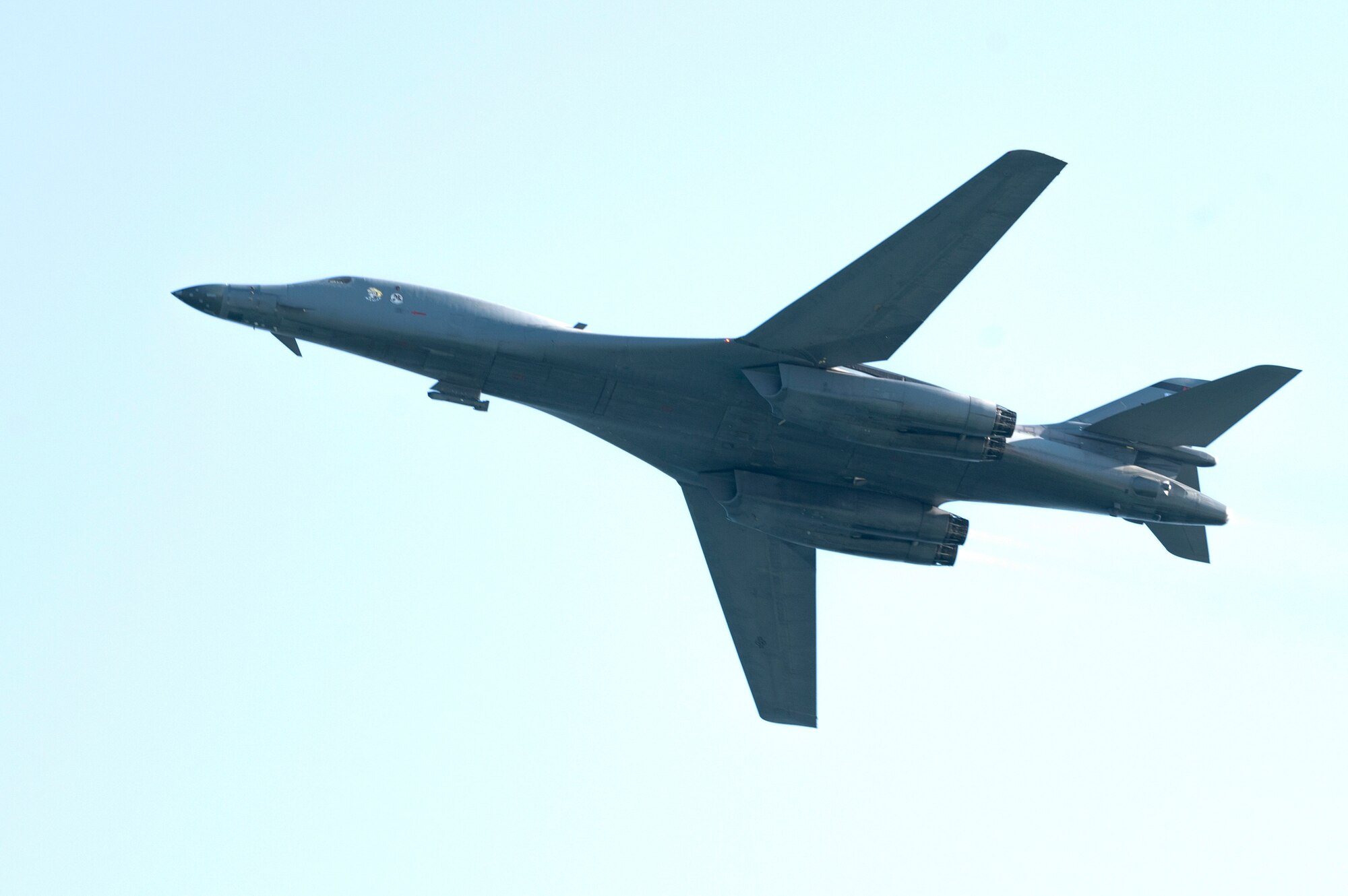 A B-1 Lancer assigned to the 34th and 37th Bomb Squadrons, Ellsworth AFB, SD, flies over during The Doolittle Raiders’ 80th Anniversary ceremony, April 18, 2022 at Okaloosa Island. U.S. Air Force Lt. Gen. Jim Slife, commander of Air Force Special Operations Command and U.S. Air Force Lt. Gen. Brad Webb, commander of Air Education and Training Command (AETC), conducted an aerial review in honor of the members of the Doolittle Raiders.