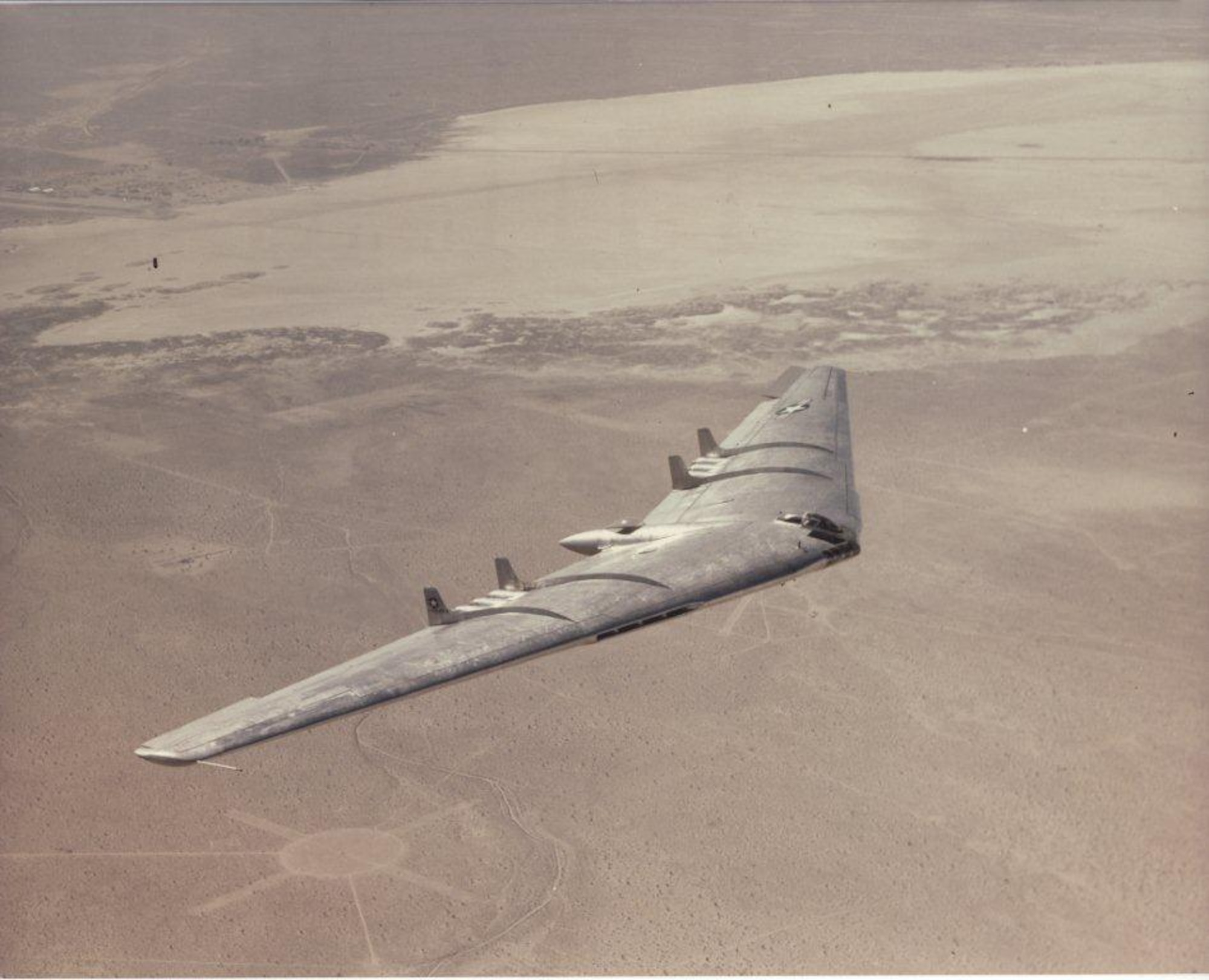 A YB-49, flies over Edwards Air Force Base, California. Bob Cardenas served as chief test pilot for the YB-49 program.