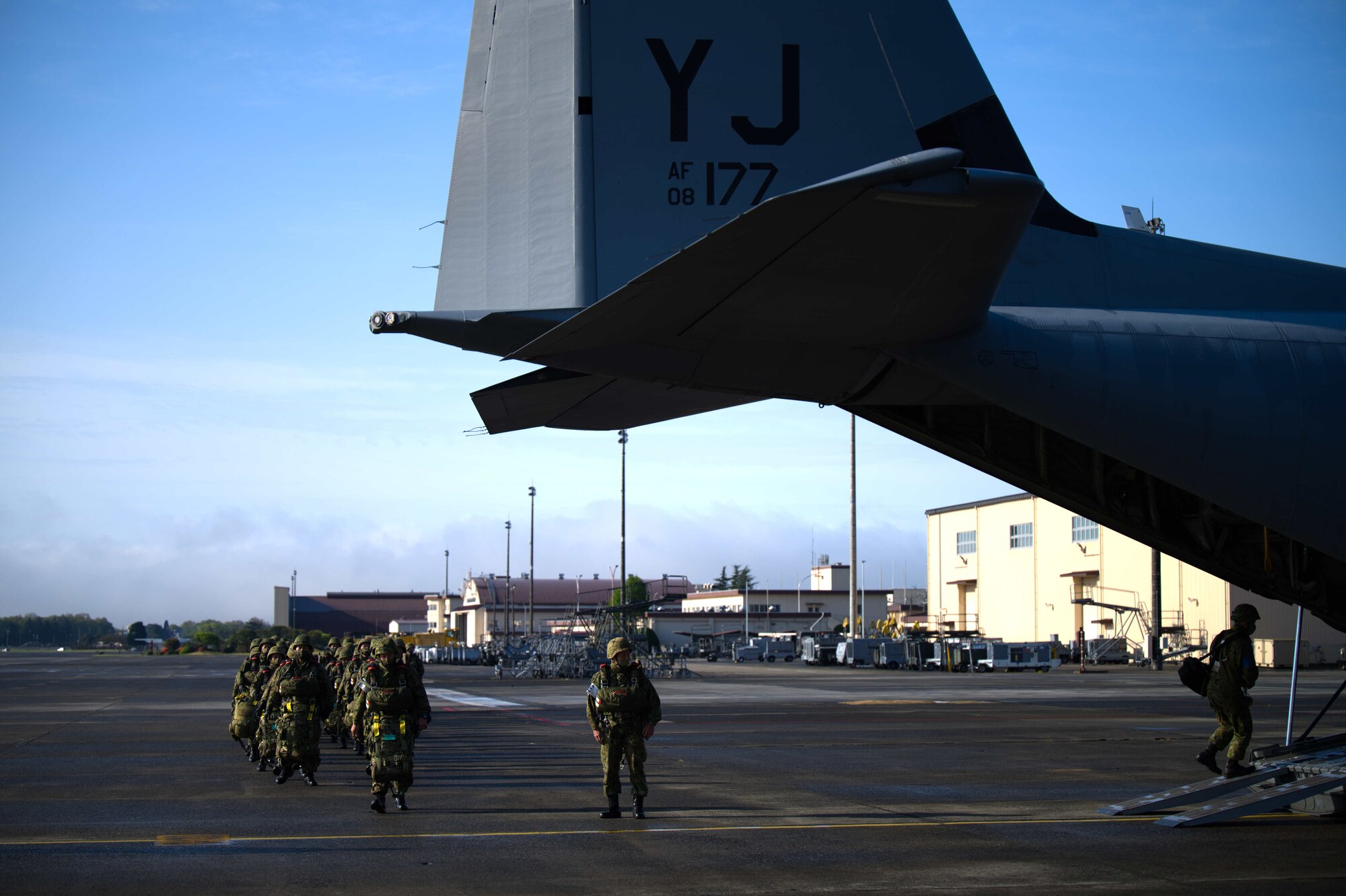 JGSDF members line up near C-130J.