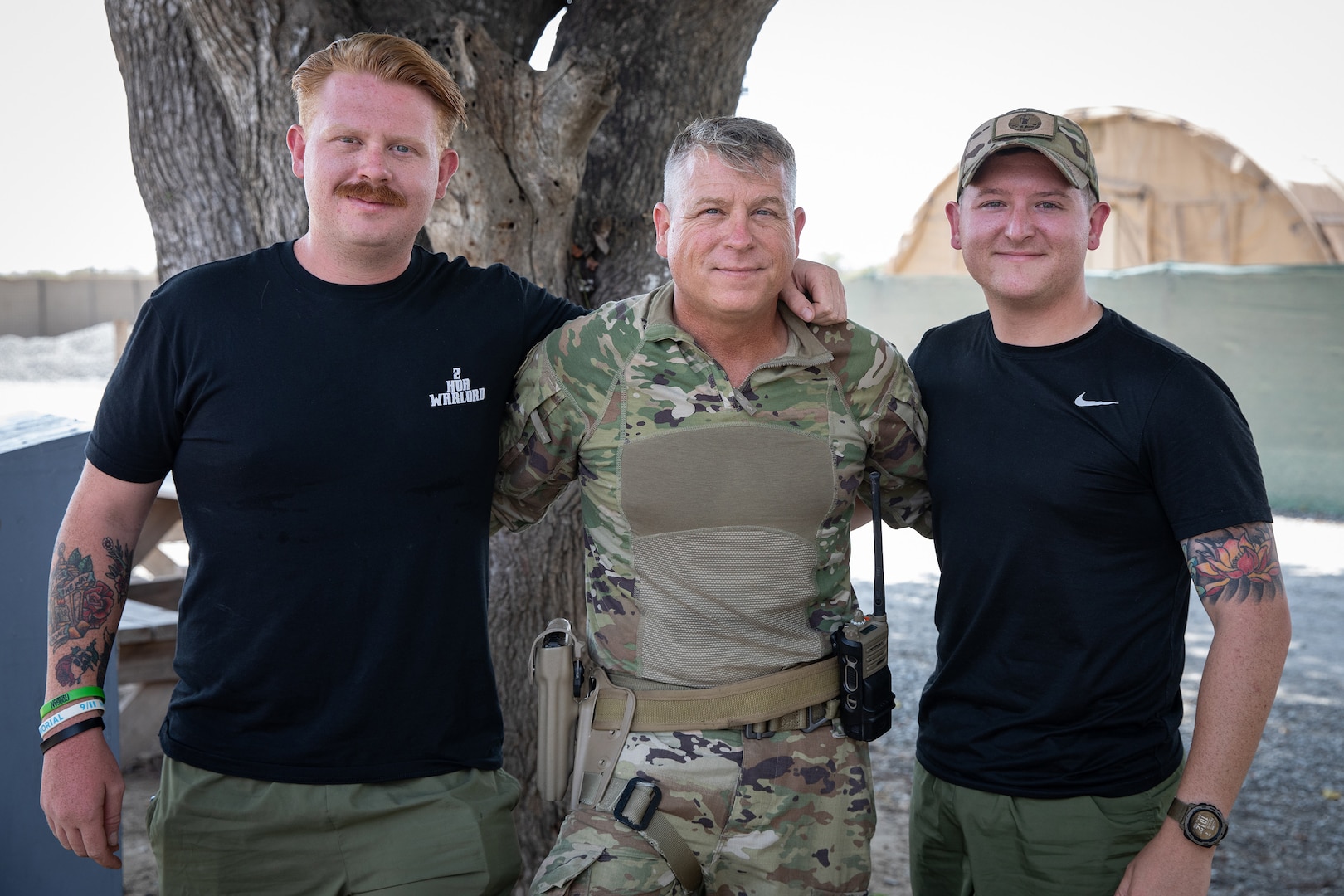 Staff Sgt. Daniel Fisher with his sons, Spcs. Caleb and Jacob Fisher. The three are all deployed with the Virginia Army National Guard’s Task Force Red Dragon, assigned to Combined Joint Task Force-Horn of Africa.