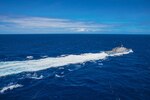 The Freedom-variant littoral combat ship USS Billings (LCS 15) operates in the Caribbean Sea, April 9, 2022. Billings is deployed to the U.S. 4th Fleet area of operations to support Joint Interagency Task Force South’s mission, which includes counter-illicit drug trafficking missions in the Caribbean and Eastern Pacific.
