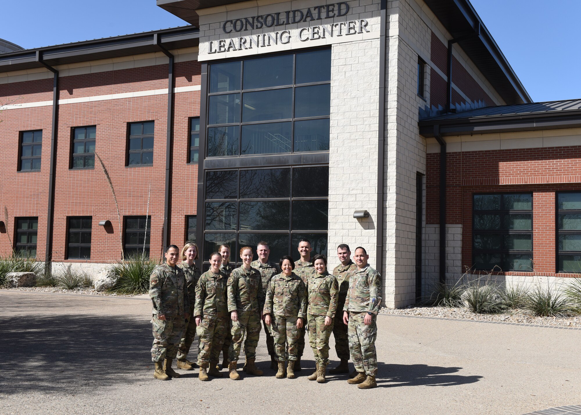 Intelligence leaders from the Intelligence Development Team pose for a photo at the Consolidated Learning Center, Goodfellow Air Force Base, Texas, April 14, 2022. The Intelligence DT is a group of senior officers tasked to assign Air Force intelligence officers to their positions. (U.S. Air Force photo by Airman 1st Class Sarah Williams)