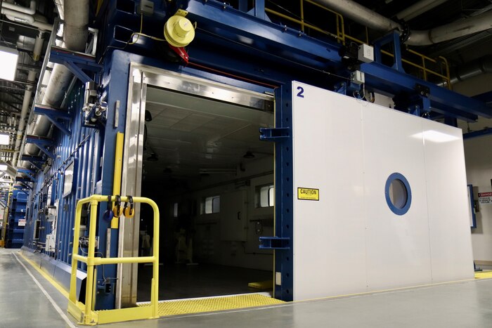 Equipment up to the size of a Humvee can fit inside Research Altitude Chamber 2 at Wright Patterson Air Force Base, Ohio. The Air Force Research Laboratory operates four RACs at the base and three were certified in March, 2022, for manned research up to 50,000 feet, a certification found nowhere else in the Department of Defense. (U,S. Air Force photo/Jason Schaap)