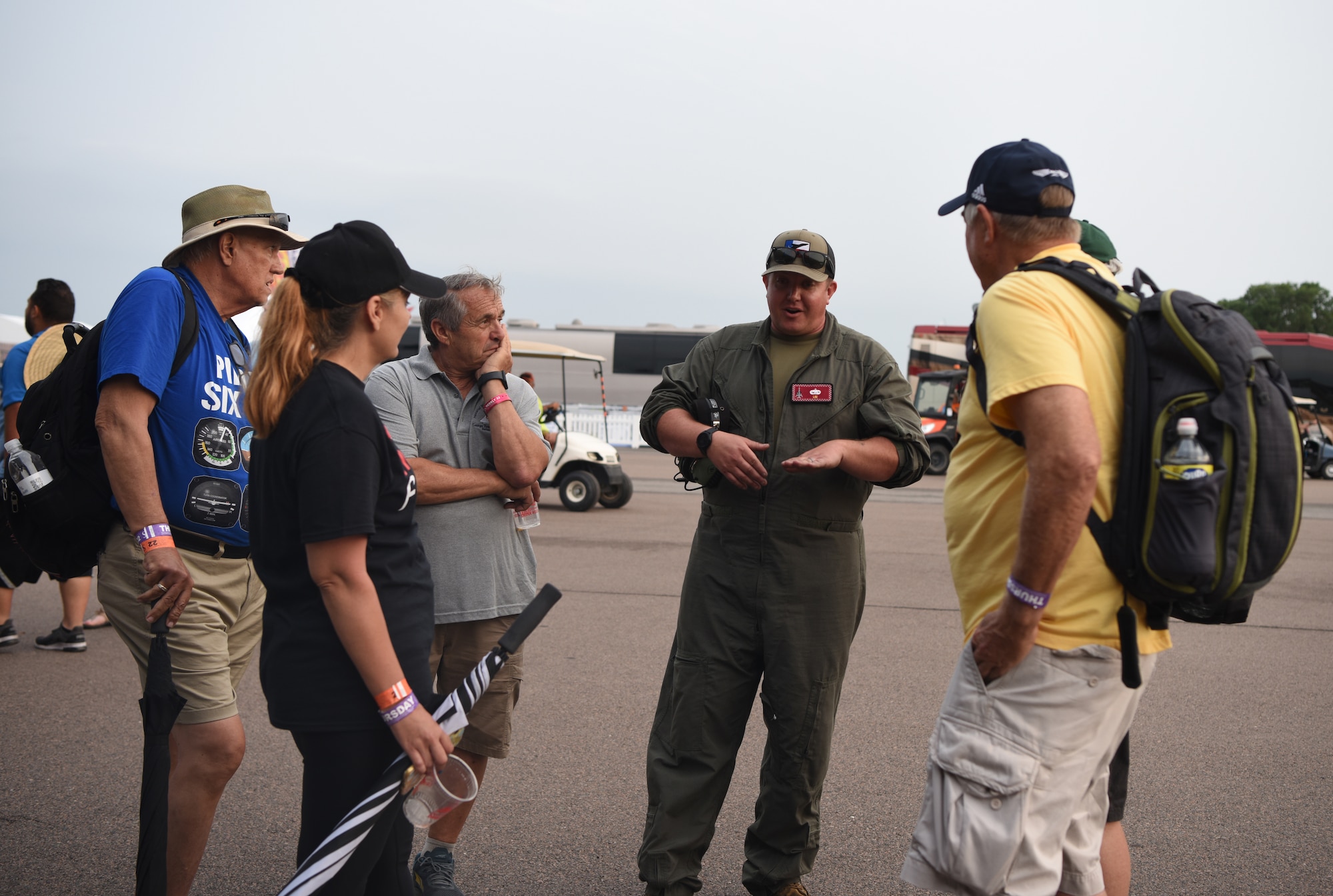 Members of the 337th Test and Evaluation Squadron speak to Sun ‘n Fun Aerospace Expo attendees at the Lakeland Linder International Airport in Lakeland, Florida, April 9, 2022. The expo started in 1974 as a fly-in for sport aviation enthusiasts and now has grown to one of the largest air shows in the world. As part of its anniversary, the expo highlighted the B-1B Lancer as one of its top static displays. (U.S. Air Force photo by Staff Sgt. Holly Cook)