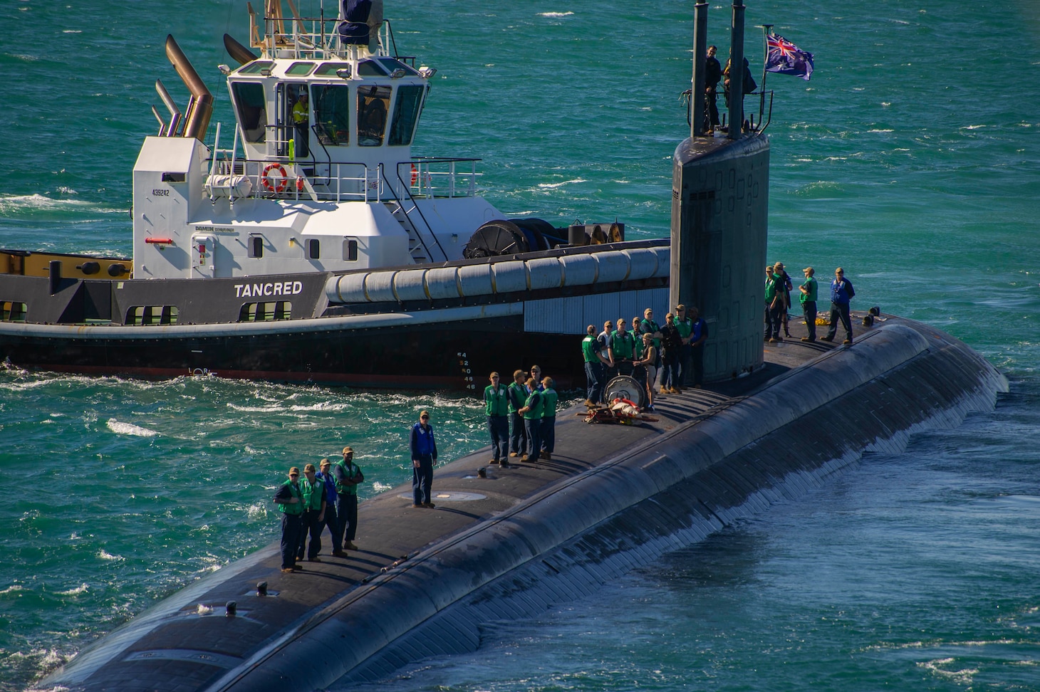 PERTH, Australia (April 23, 2022) The Los Angeles-class fast-attack submarine USS Springfield (SSN 761) prepares to moor alongside the Emory S. Land-class submarine tender USS Frank Cable (AS 40) at HMAS Stirling Navy Base, April 23, 2022. Frank Cable is currently on patrol conducting expeditionary maintenance and logistics in support of national security in the U.S. 7th Fleet area of operations. (U.S. Navy photo by Mass Communication Specialist Seaman Wendy Arauz/Released)