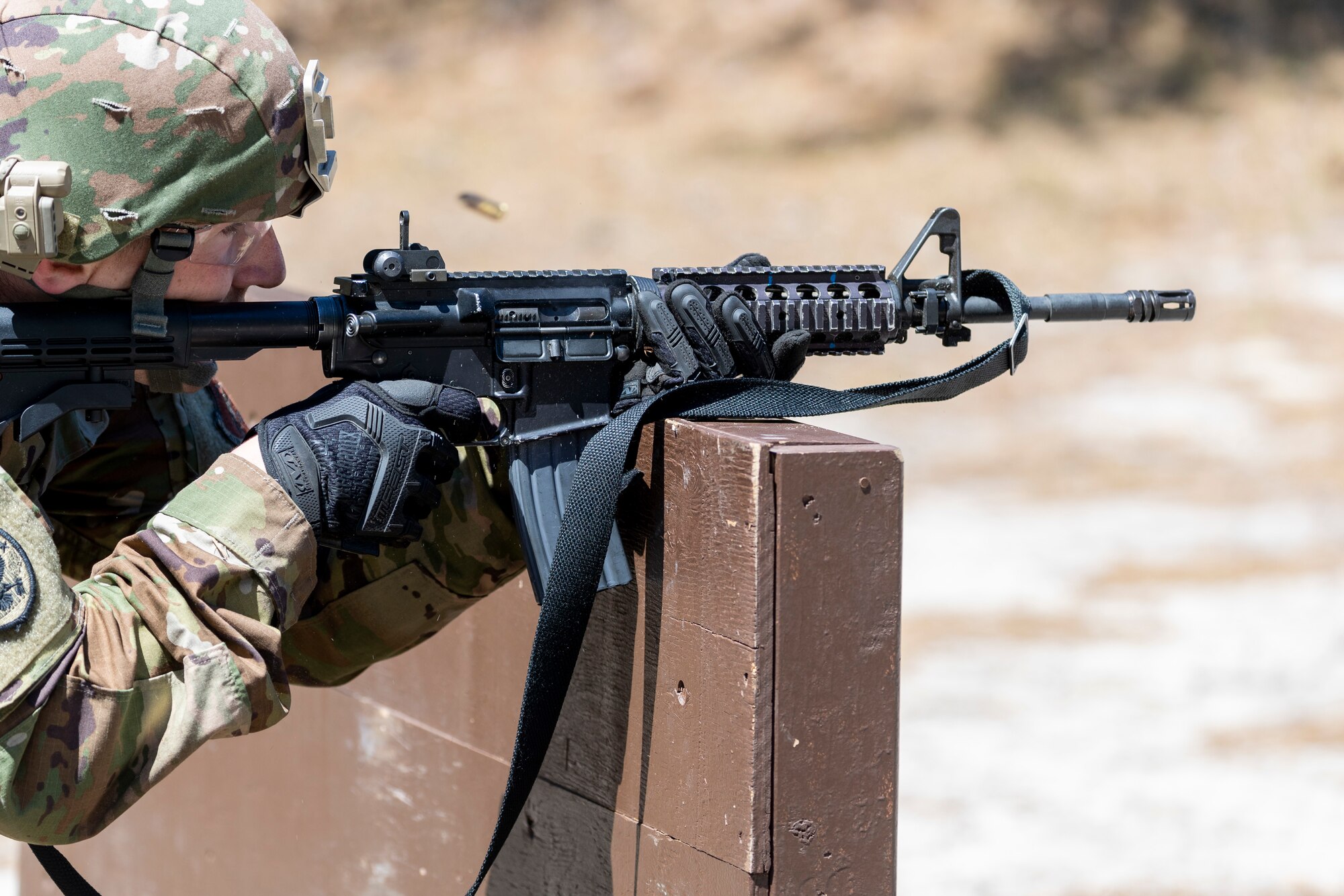 U.S. Air Force Senior Airman Alex Potts fires the M4 carbine during the New Jersey National Guard's Best Warrior Competition on Joint Base McGuire-Dix-Lakehurst, New Jersey, April 20, 2022. Potts is a survey team member with the 21st Weapons of Mass Destruction-Civil Support Team.